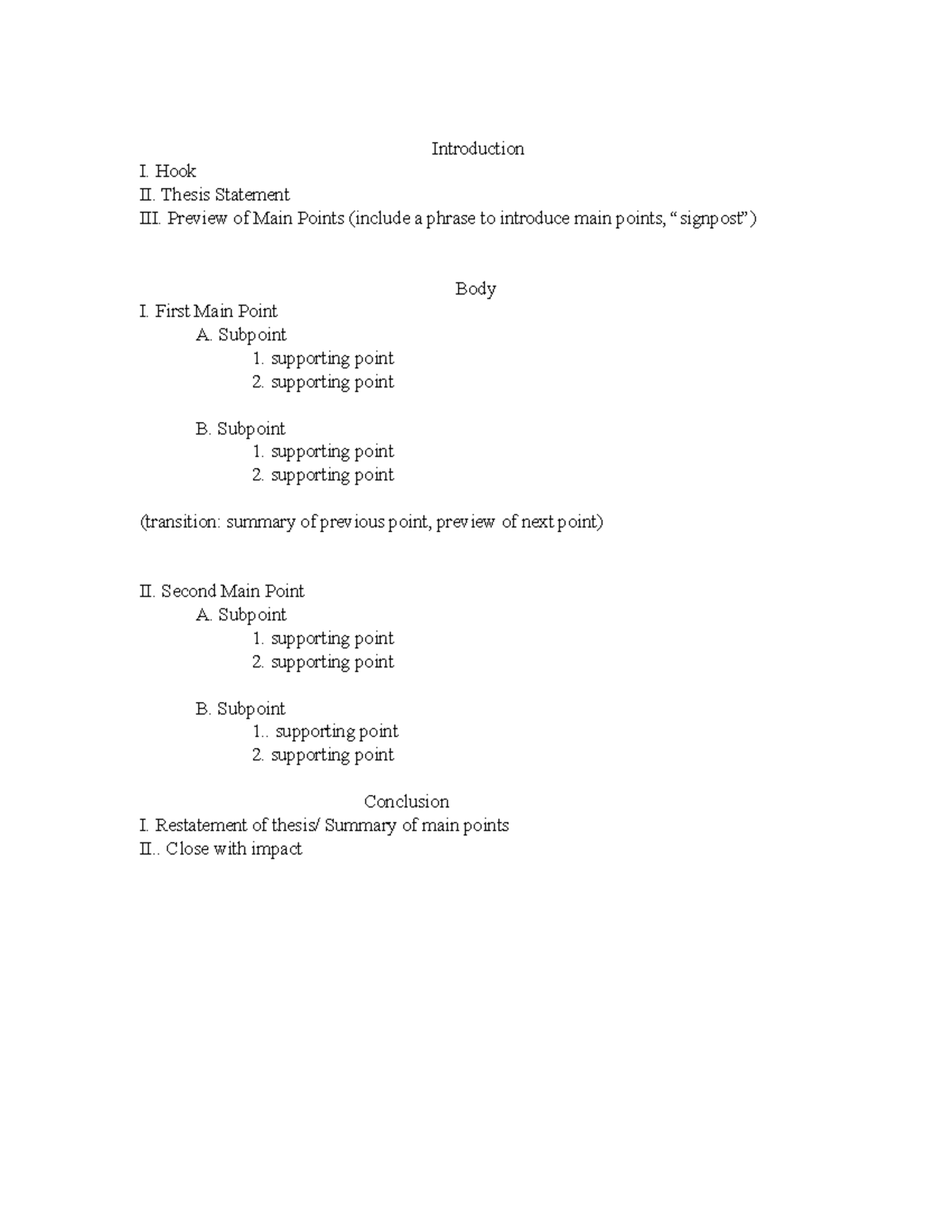 Basic Outline-1 - Outline - Introduction I. Hook II. Thesis Statement ...