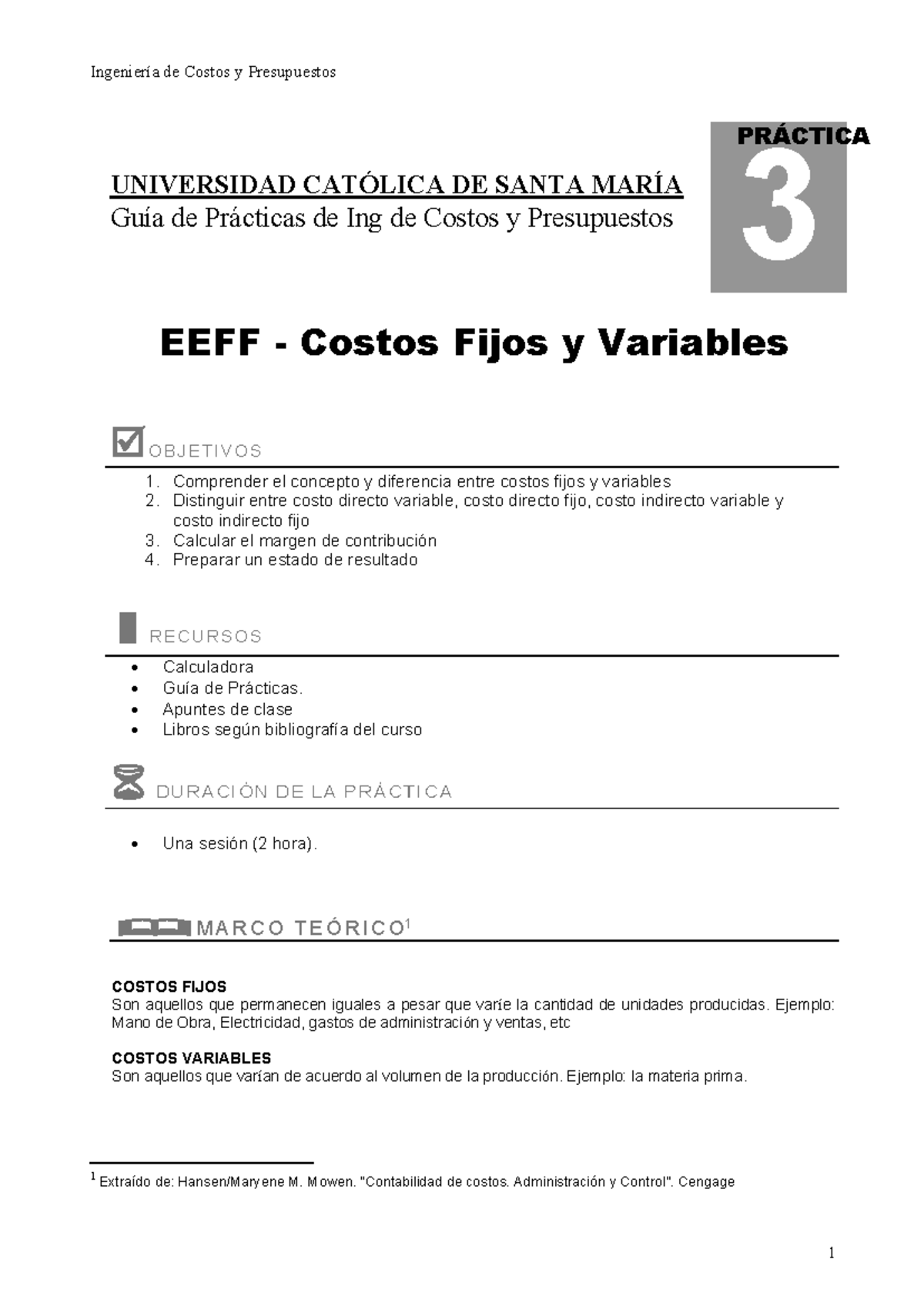 Guia 3 Costos Fijos Y Variables 3 PrÁctica Universidad CatÓlica De