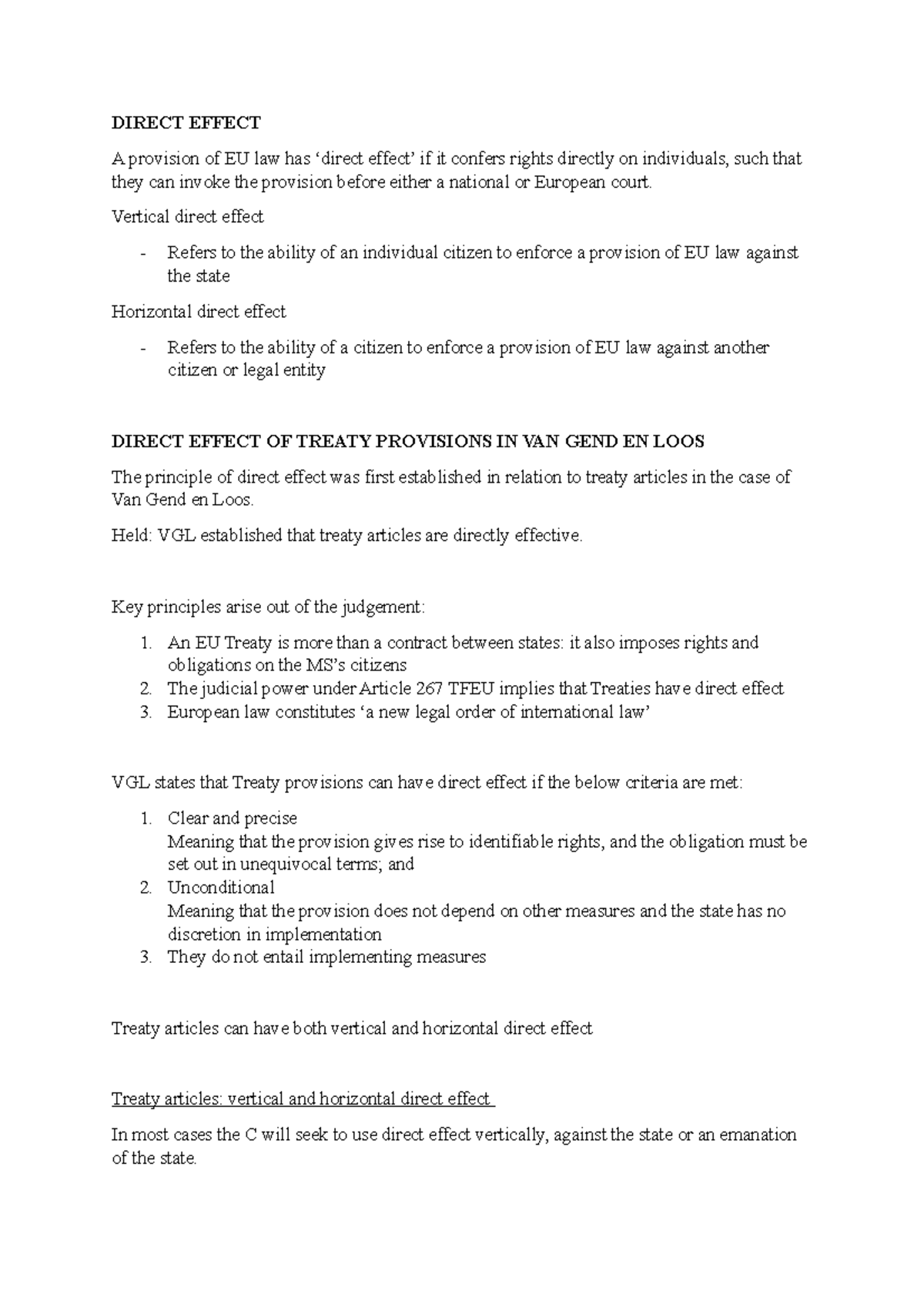 Direct Effect newest - DIRECT EFFECT A provision of EU law has ‘direct ...