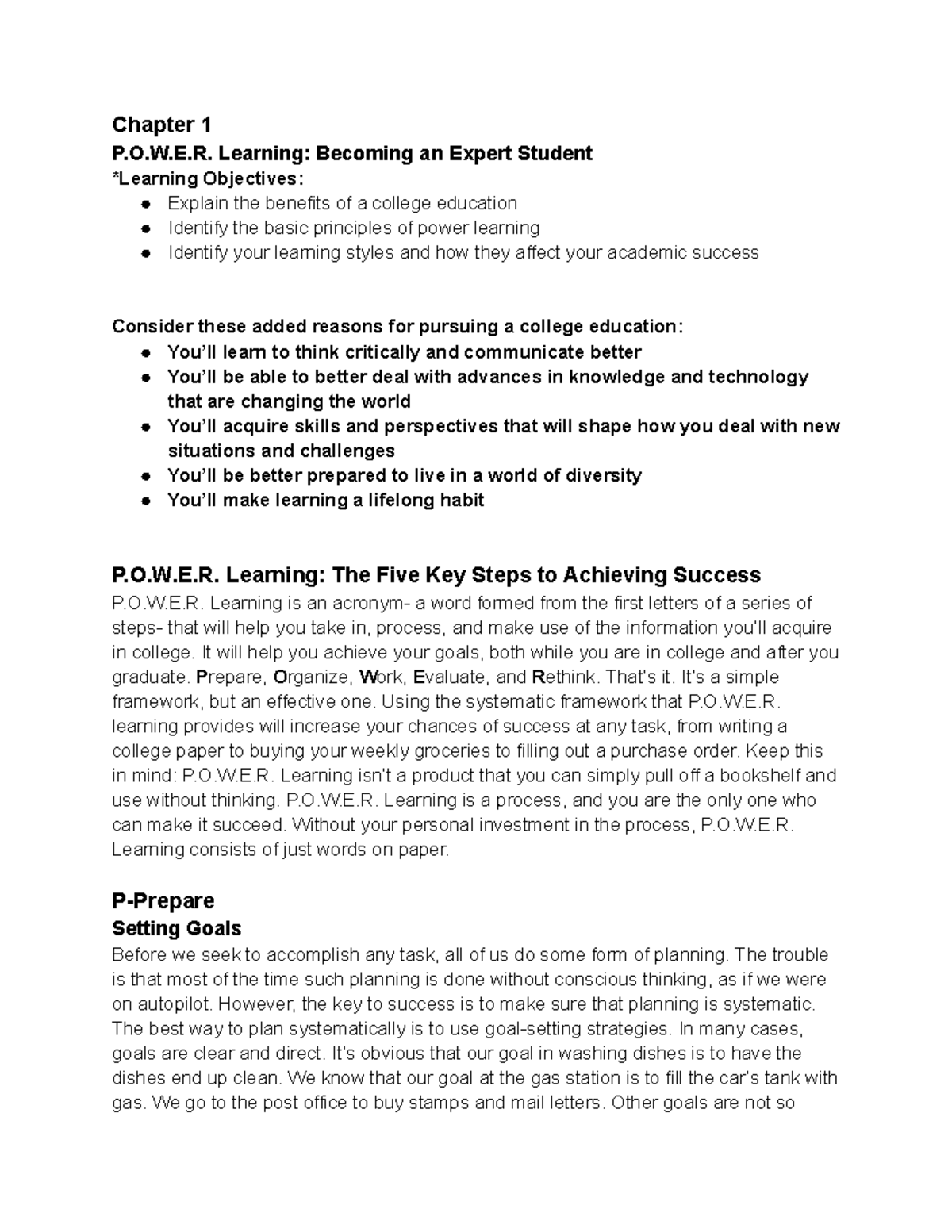 Chapter 1 P.O.W.E.R. Learning (School) Chapter 1 P.O.W.E. Learning