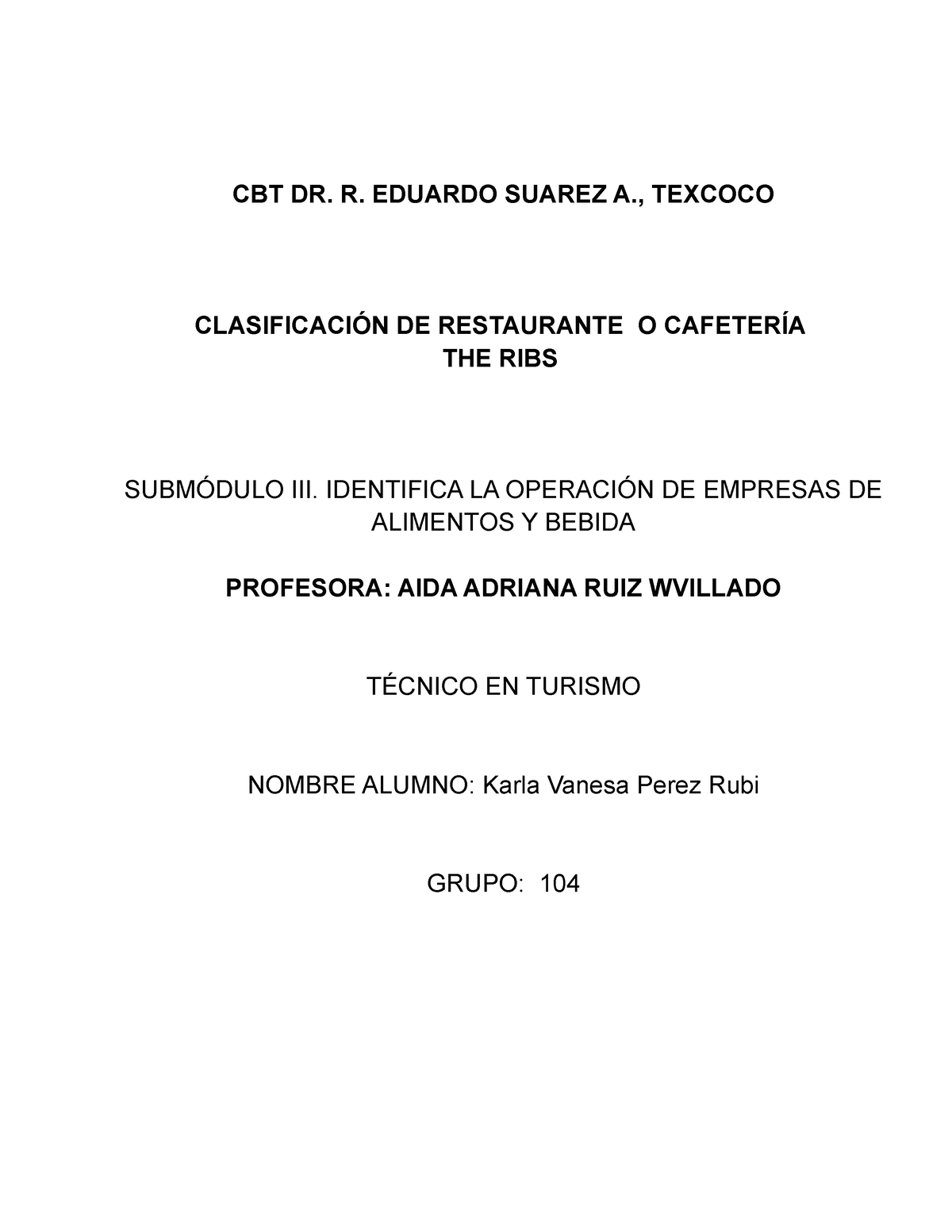ClasificacióN DE Restaurante O Cafeteria CON Ejemplo 2023 OK 2 - CBT DR. R.  EDUARDO SUAREZ A., - Studocu
