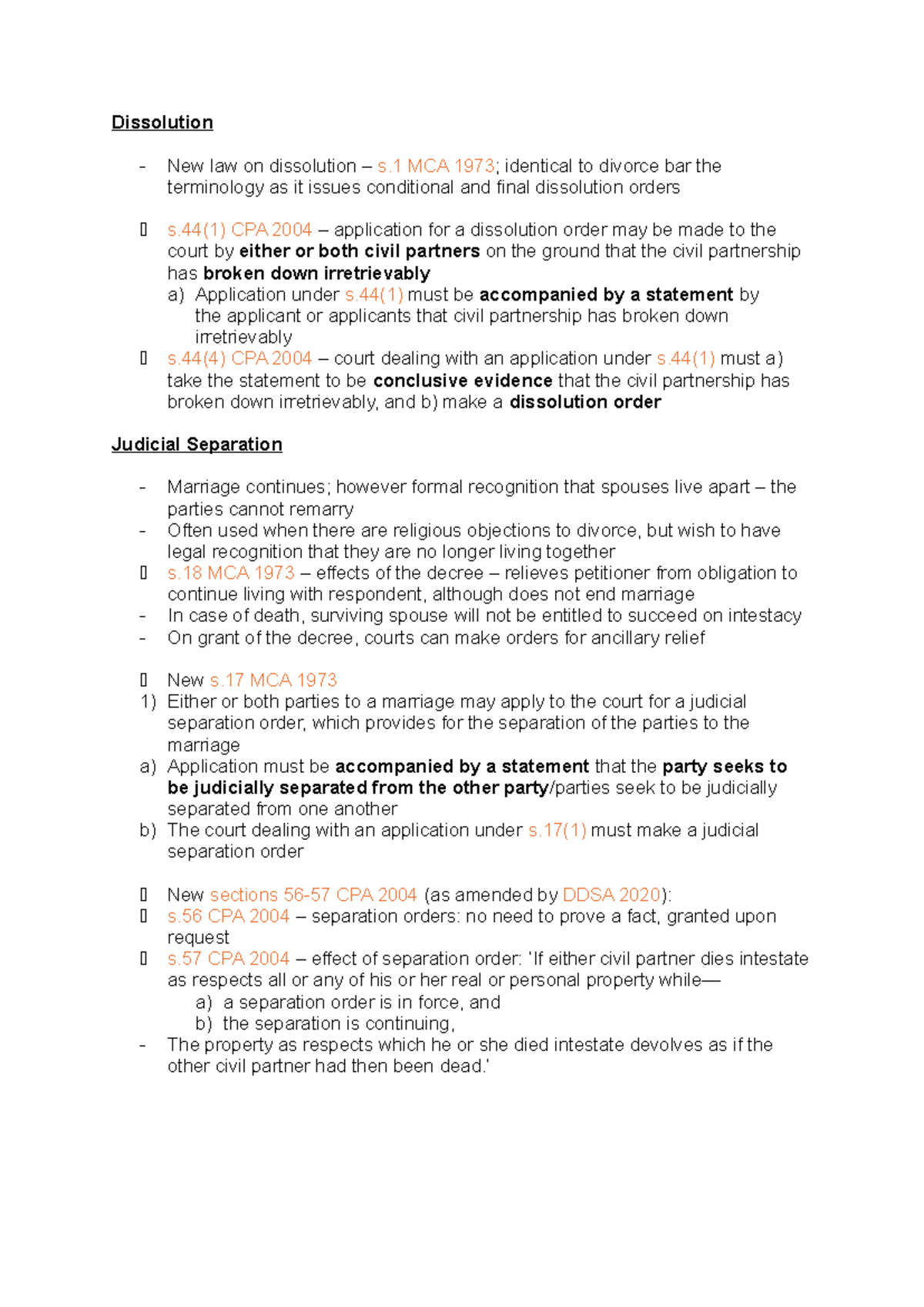 Dissolution and Judicial Separation Notes - Dissolution - New law on ...