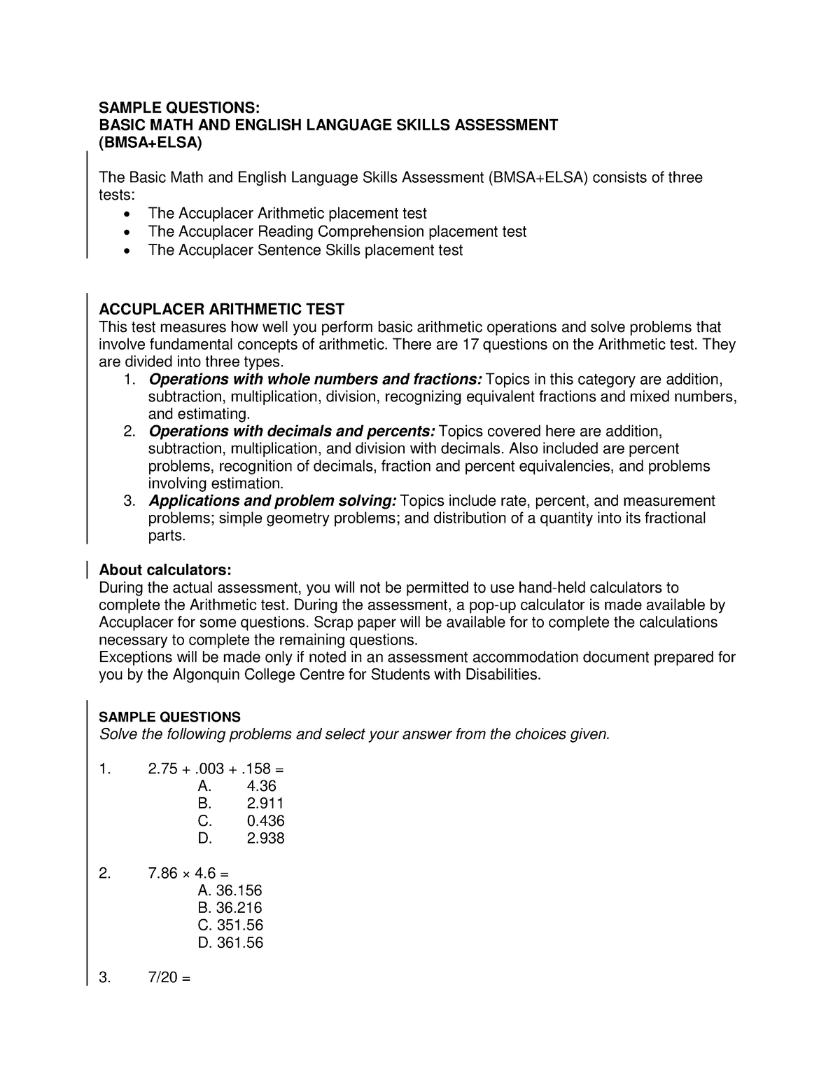 BMSA ELSA Sample Questions Final - Information Communication Technology ...