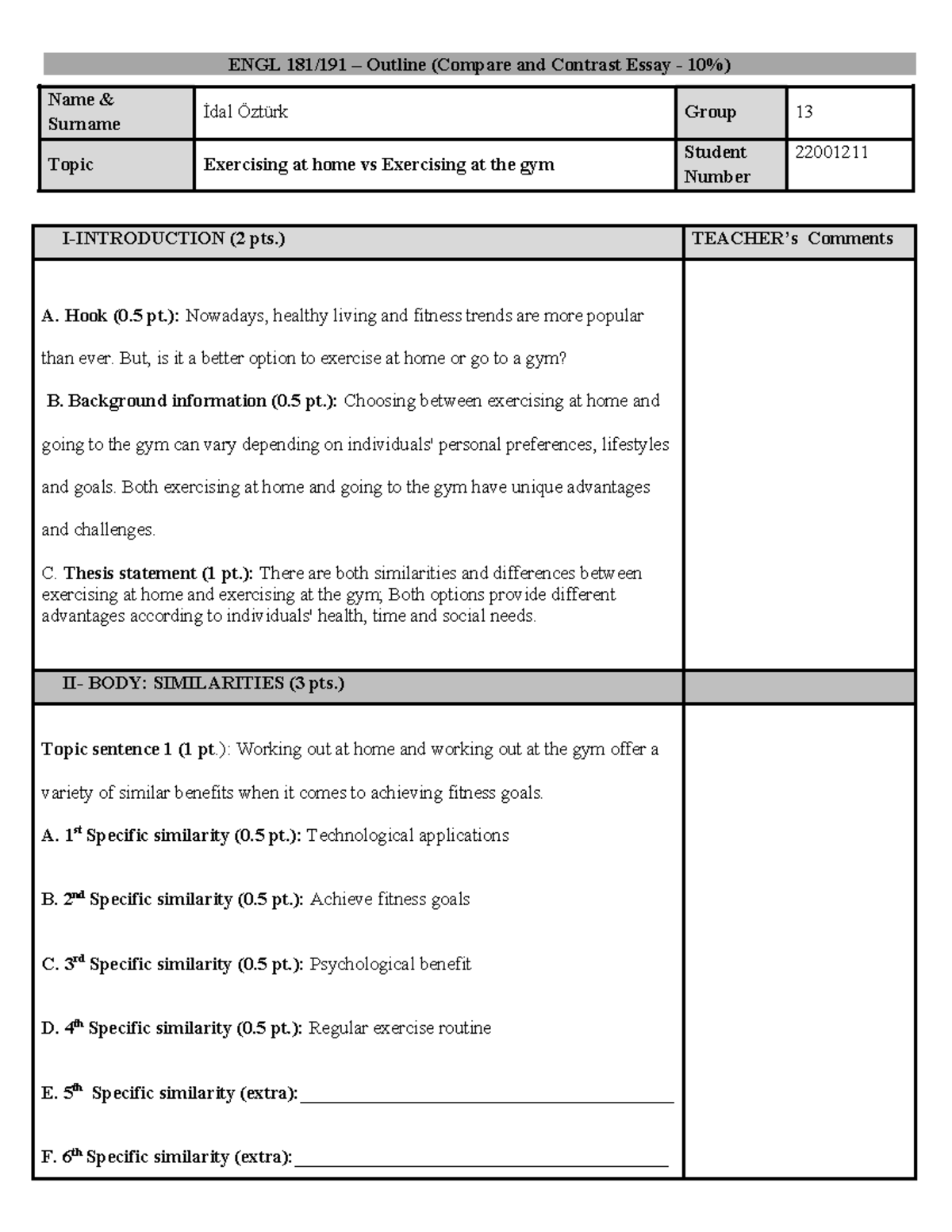 Compare and Contrast Essay Outline template (6) (1) (2) - ENGL 181/191 ...