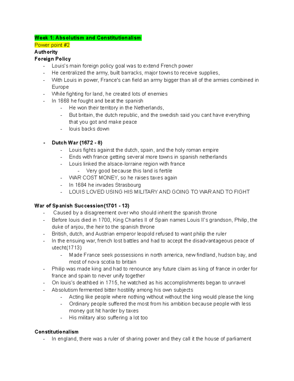 HIST A102( Western), notes #2 - Week 1: Absolutism and ...