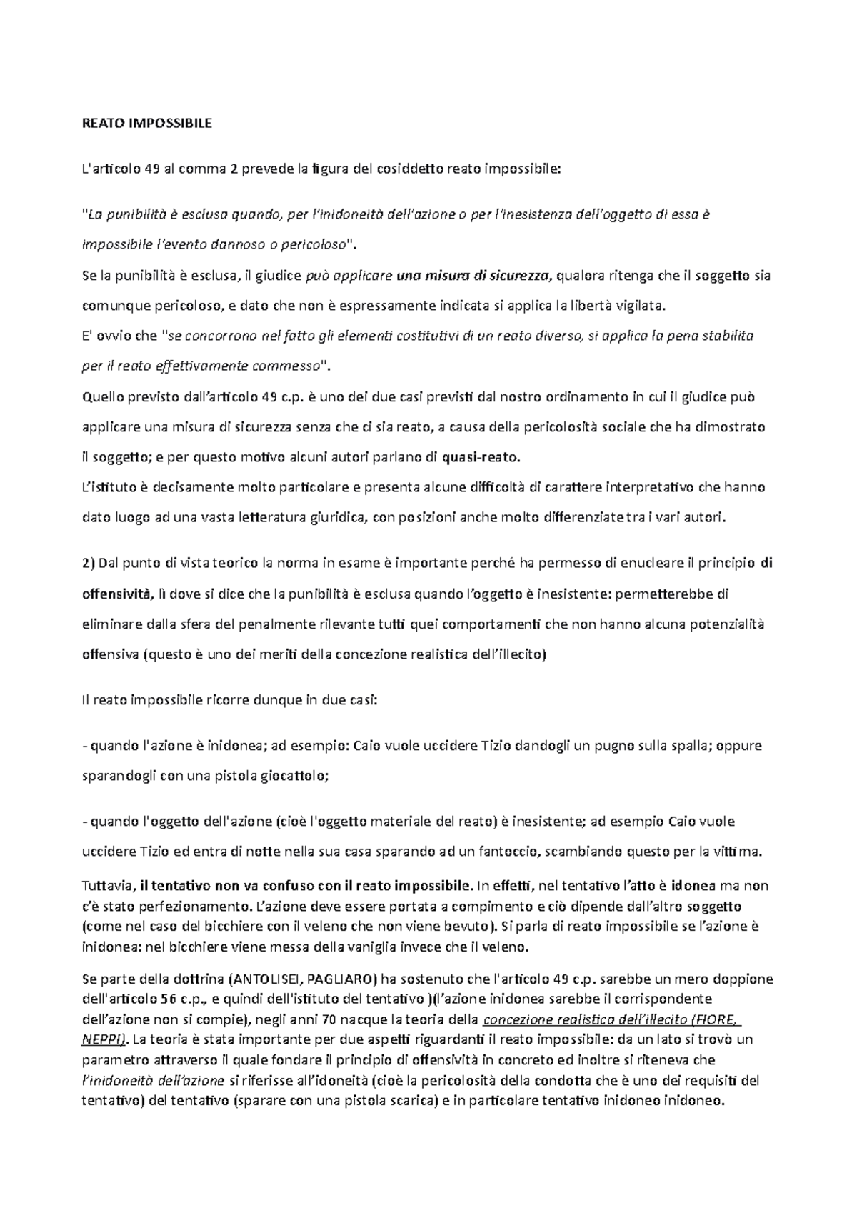 Tentativo e Reato Impossibile le differenze individuate dalla dottrina