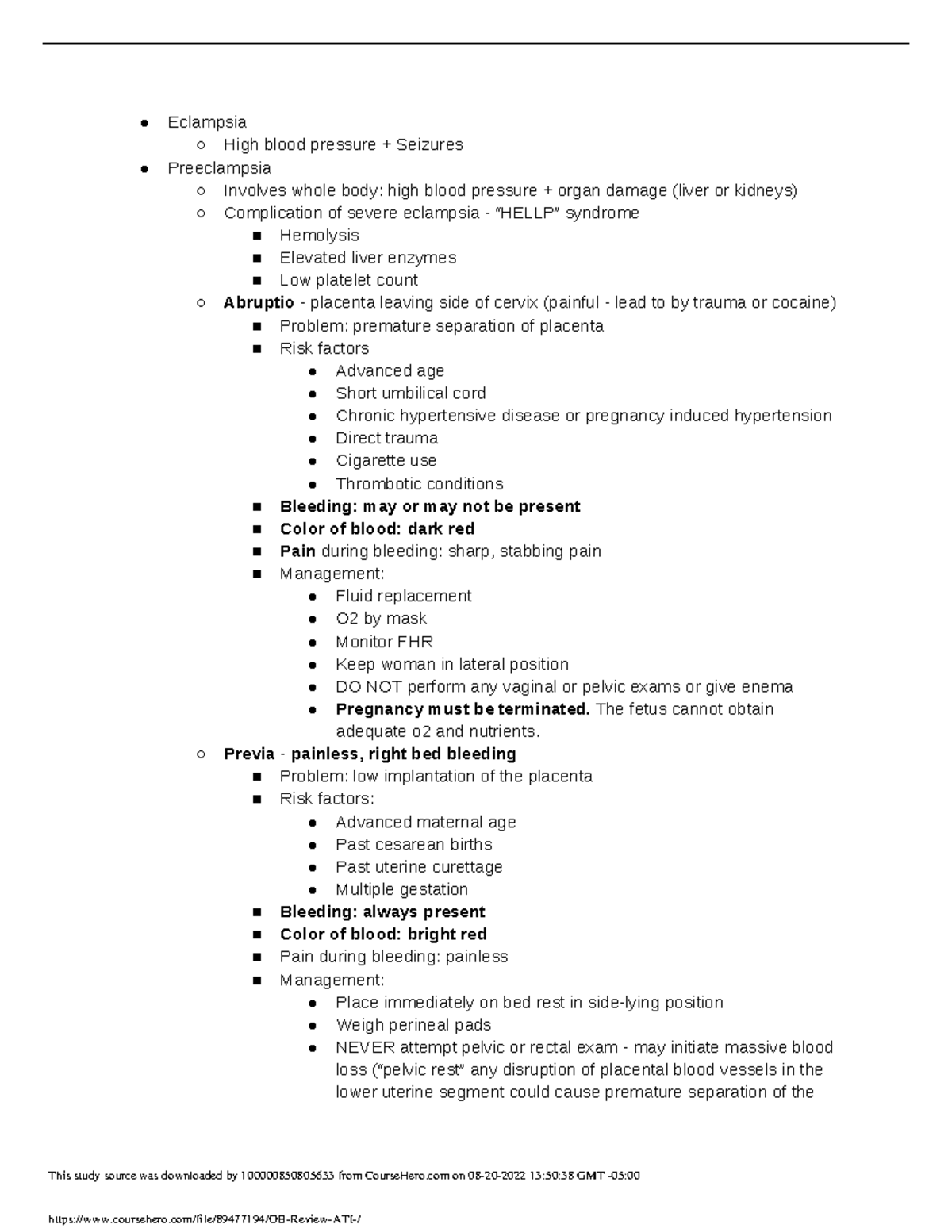 OB Review ATI - Eclampsia High blood pressure + Seizures Preeclampsia ...