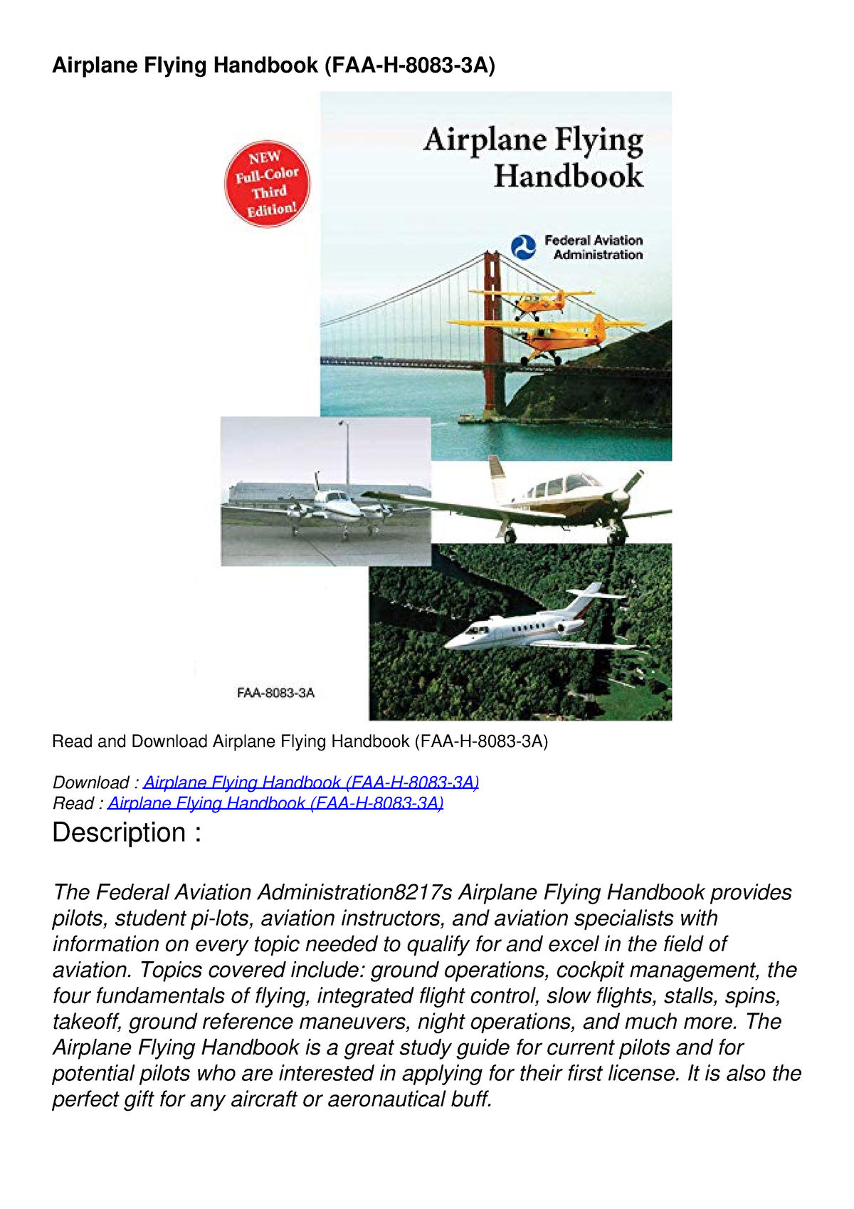 Download Book [PDF] Airplane Flying Handbook (FAA-H-8083-3A) - Airplane ...