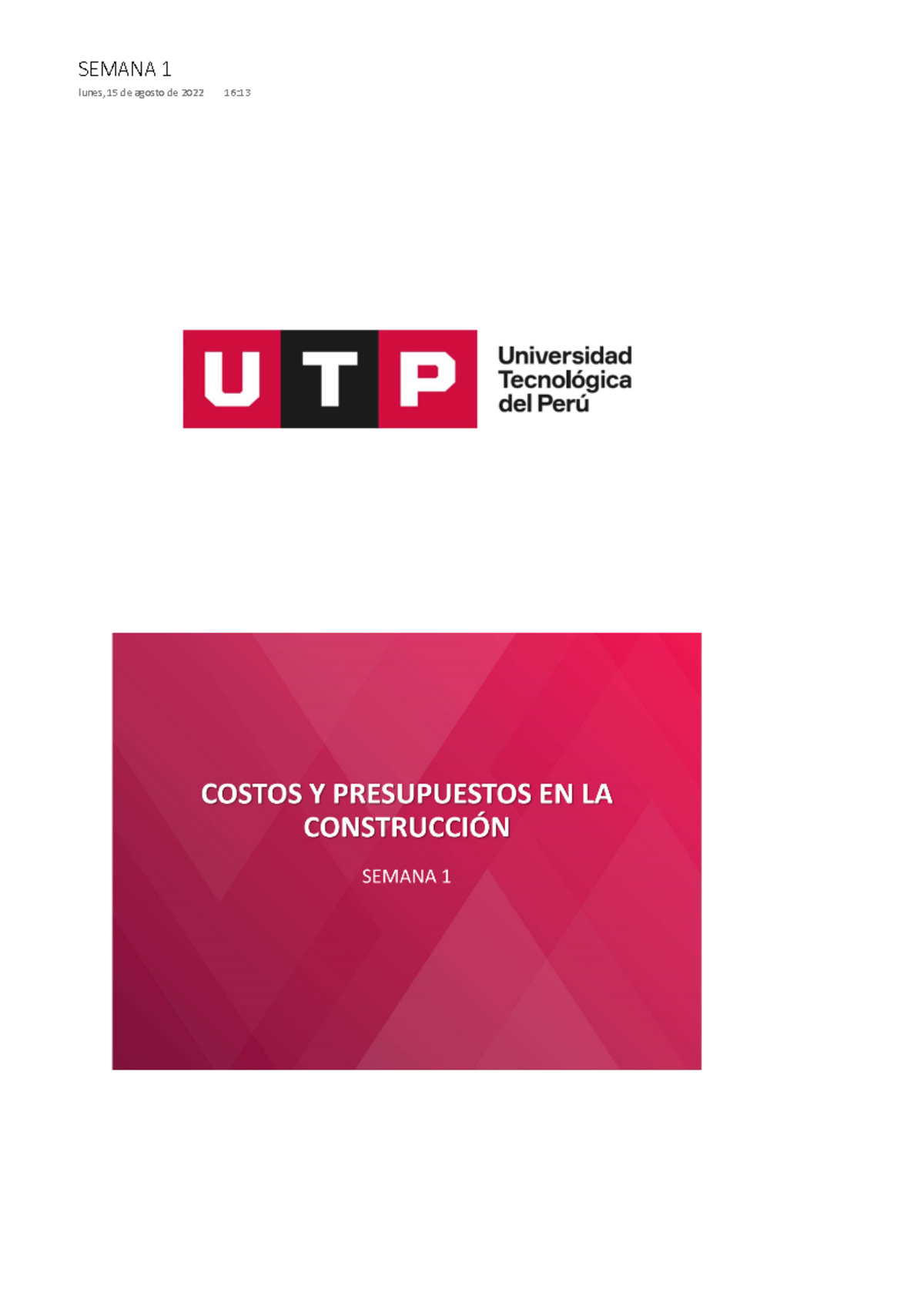 Apuntes Semana 1 - Costos Y Presupuestos - SEMANA lunes, 15 de agosto ...