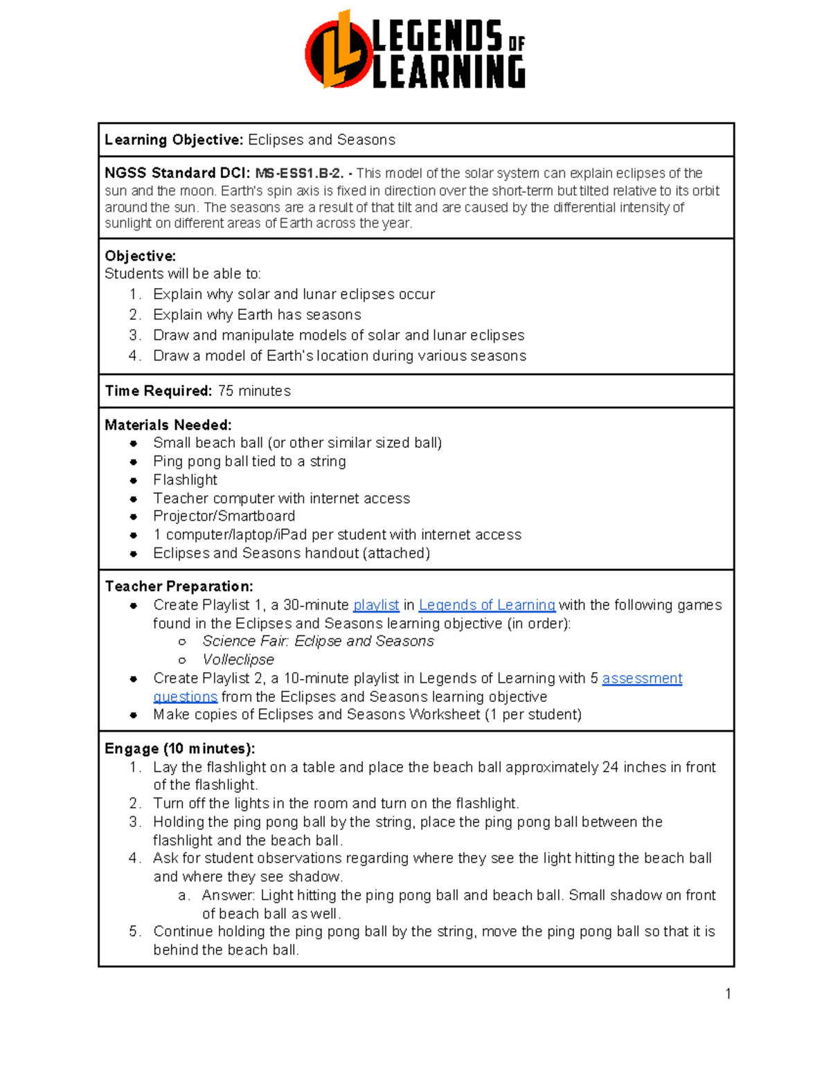 Eclipses-and-Seasons - Learning Objective: Eclipses and Seasons NGSS ...