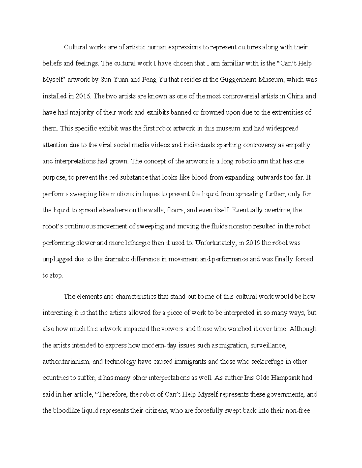 Project+Proposal+Humanities - Cultural works are of artistic human ...