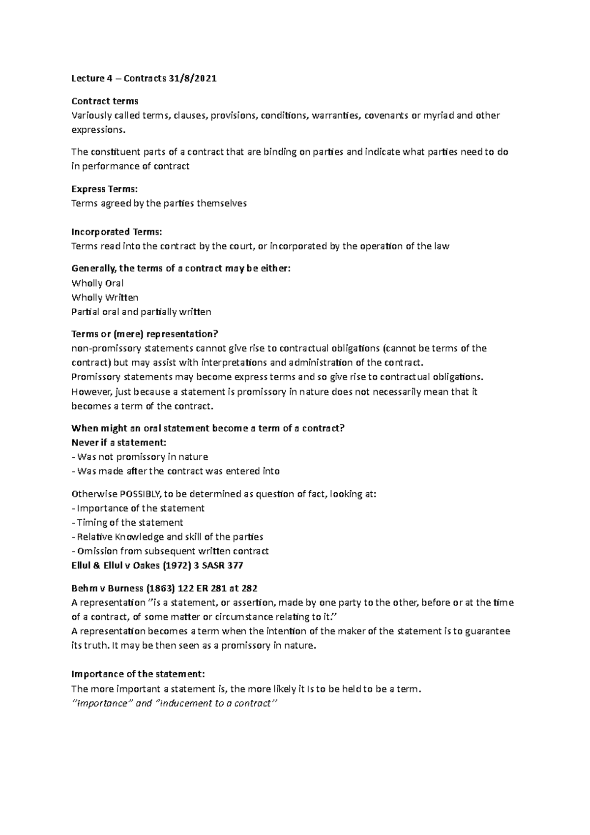 Lecture 4 Contracts Notes Lecture 4 Contracts 31 8 Contract Terms Variously Called Lecture 4 Contracts Notes Lecture 4 Contracts 31 8 Contract Terms Variously Called