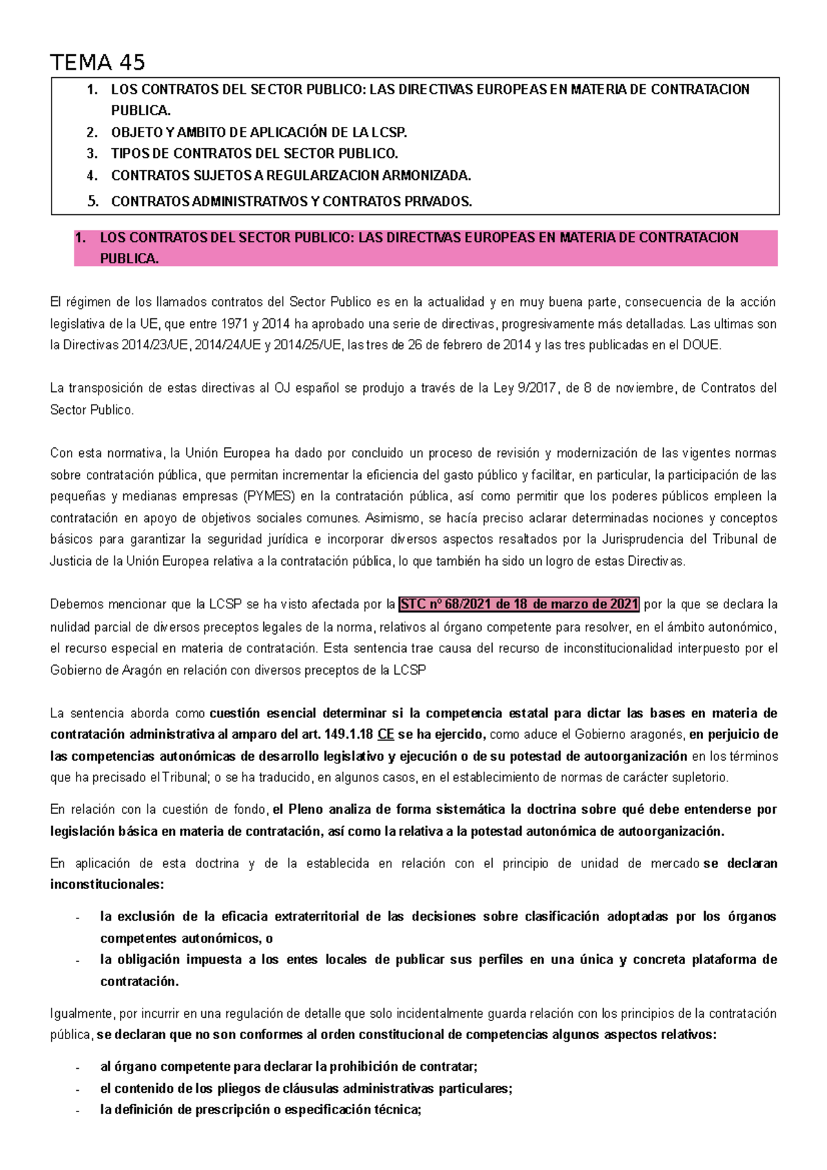 TEMA 45 - Los Contratos Del Sector Publico: Las Directivas Europeas En ...