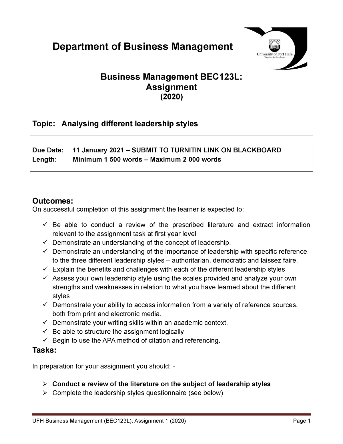 Assignment Guide - leadership 2020 - Department of Business Management ...