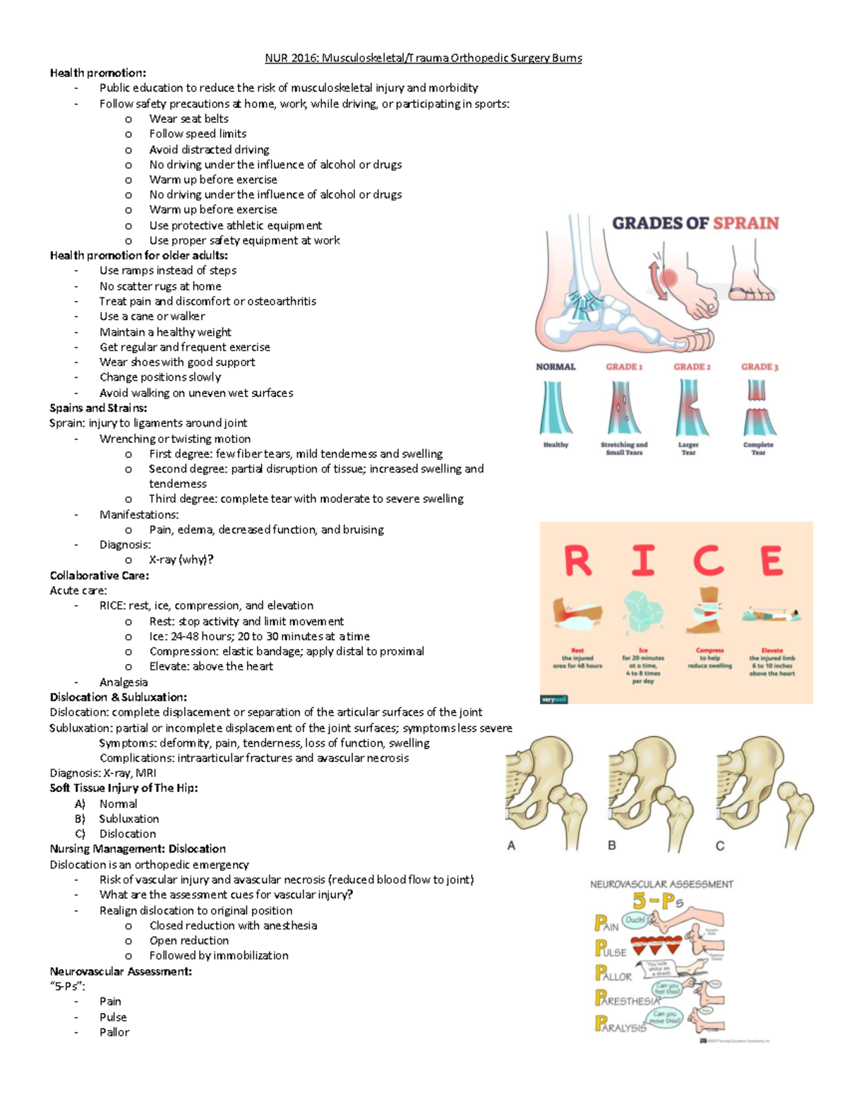 Exam 4 - Yay - NUR 2016: Musculoskeletal/Trauma Orthopedic Surgery ...