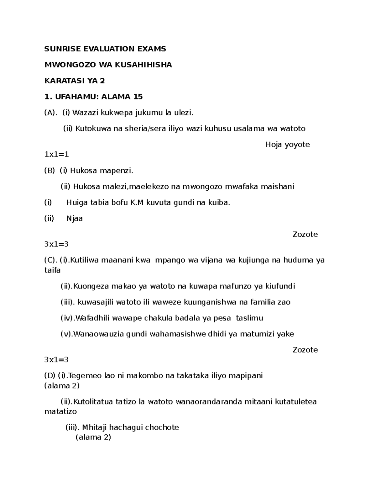 102 F4 Kiswahili P2 MS - Jkj - SUNRISE EVALUATION EXAMS MWONGOZO WA ...