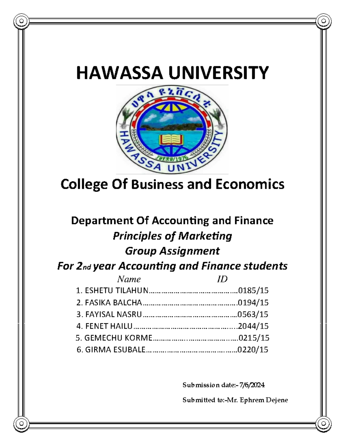 hawassa university business plan