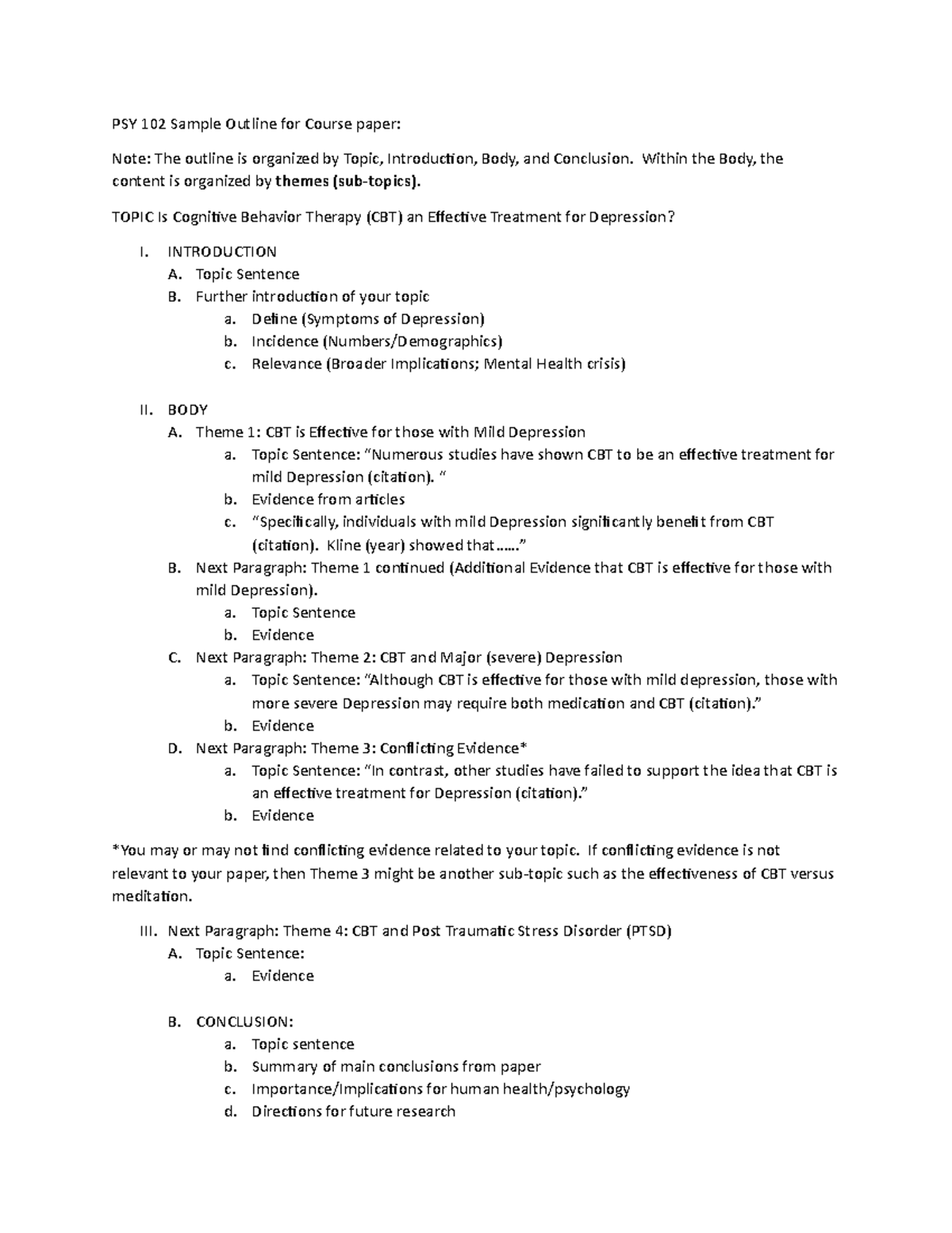 PSY102 Sample Outline for Course Paper 2018 - PSY 102 Sample Outline ...