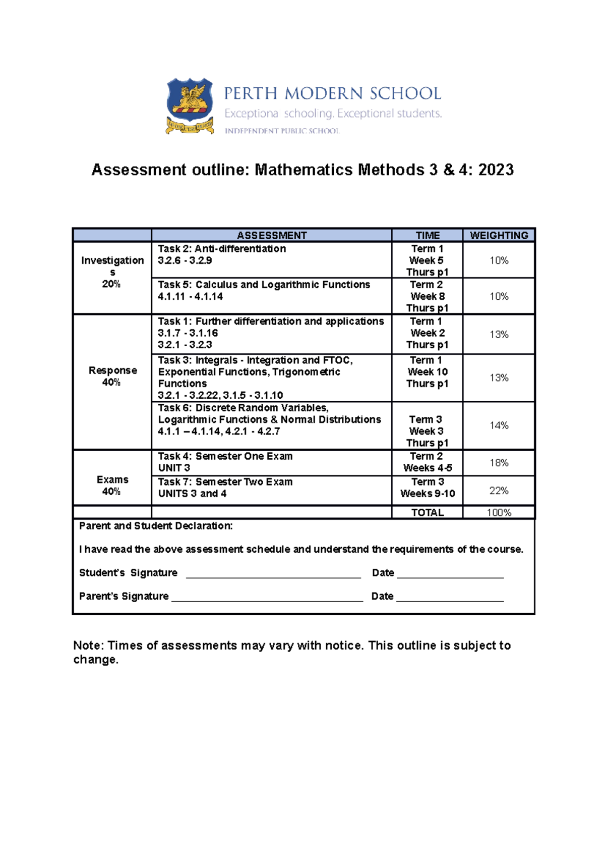 Atmam AO 3 Review Assessment outline Mathematics Methods 3 & 4 2023 ASSESSMENT TIME Studocu