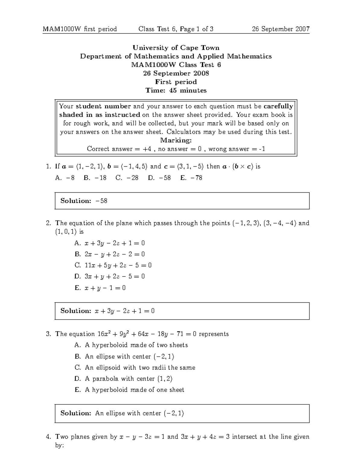 Class Test 6 MCQ - Period 1 - MAM1000W first period Class Test 6, Page ...