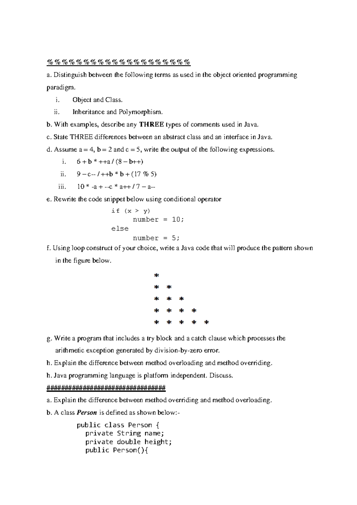 Oops revision questions - %%%%%%%%%%%%%%%%%%%% a. Distinguish between ...