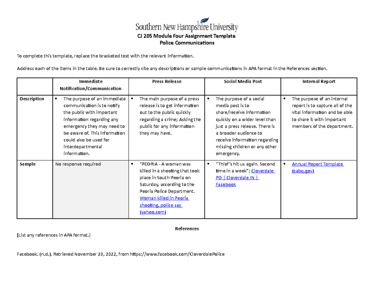 CJ 205 Module Four Assignment Template - CJ 205 Module Four Assignment ...