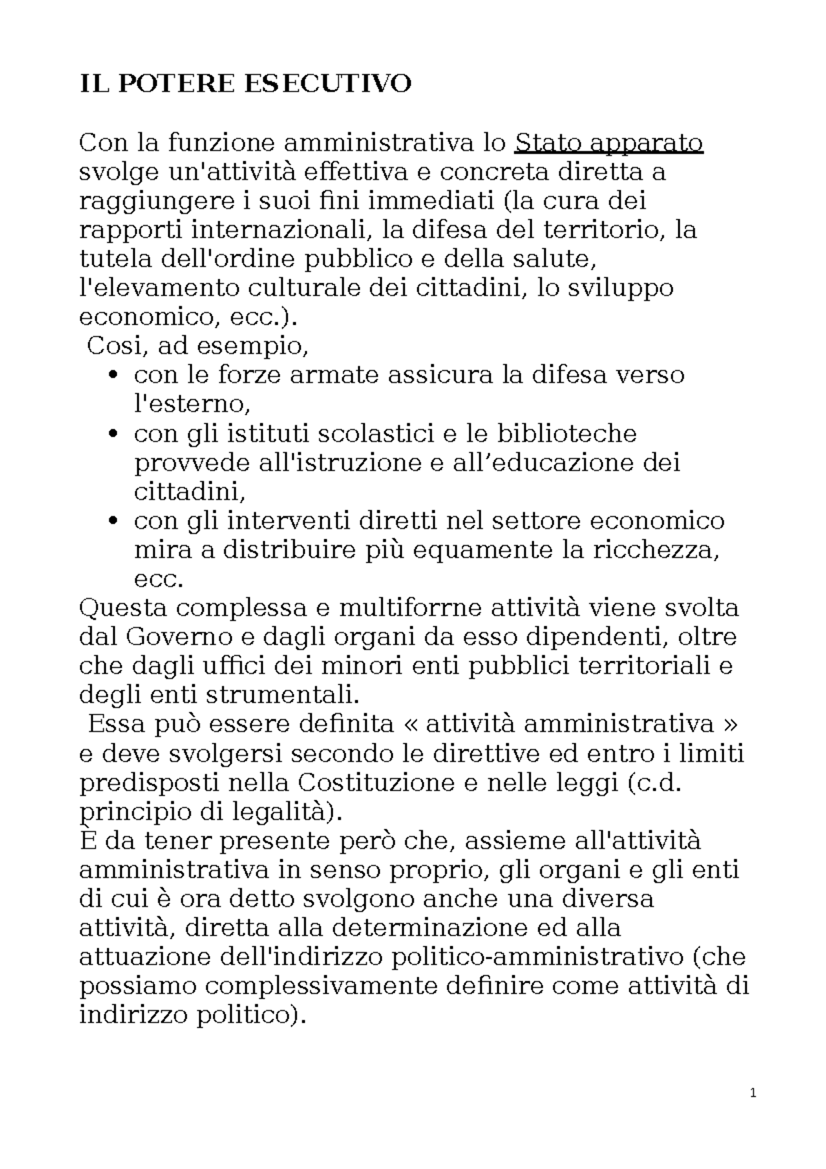 IL Potere Esecutivo Nozioni e definizioni IL POTERE ESECUTIVO Con la