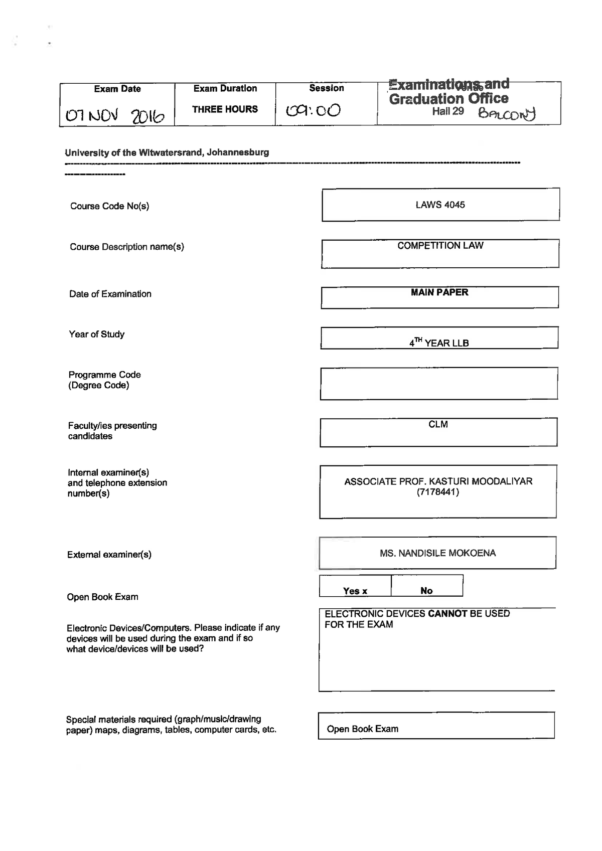 LAWS4045 - Past paper - Studocu