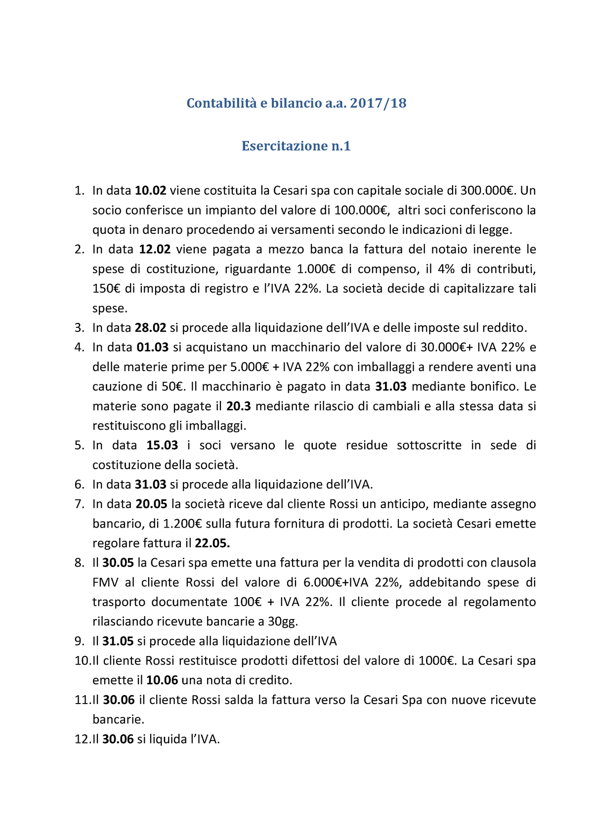 Esercitazione Contabilità E Bilancio - Contabilità E Bilancio A. 2017/ ...