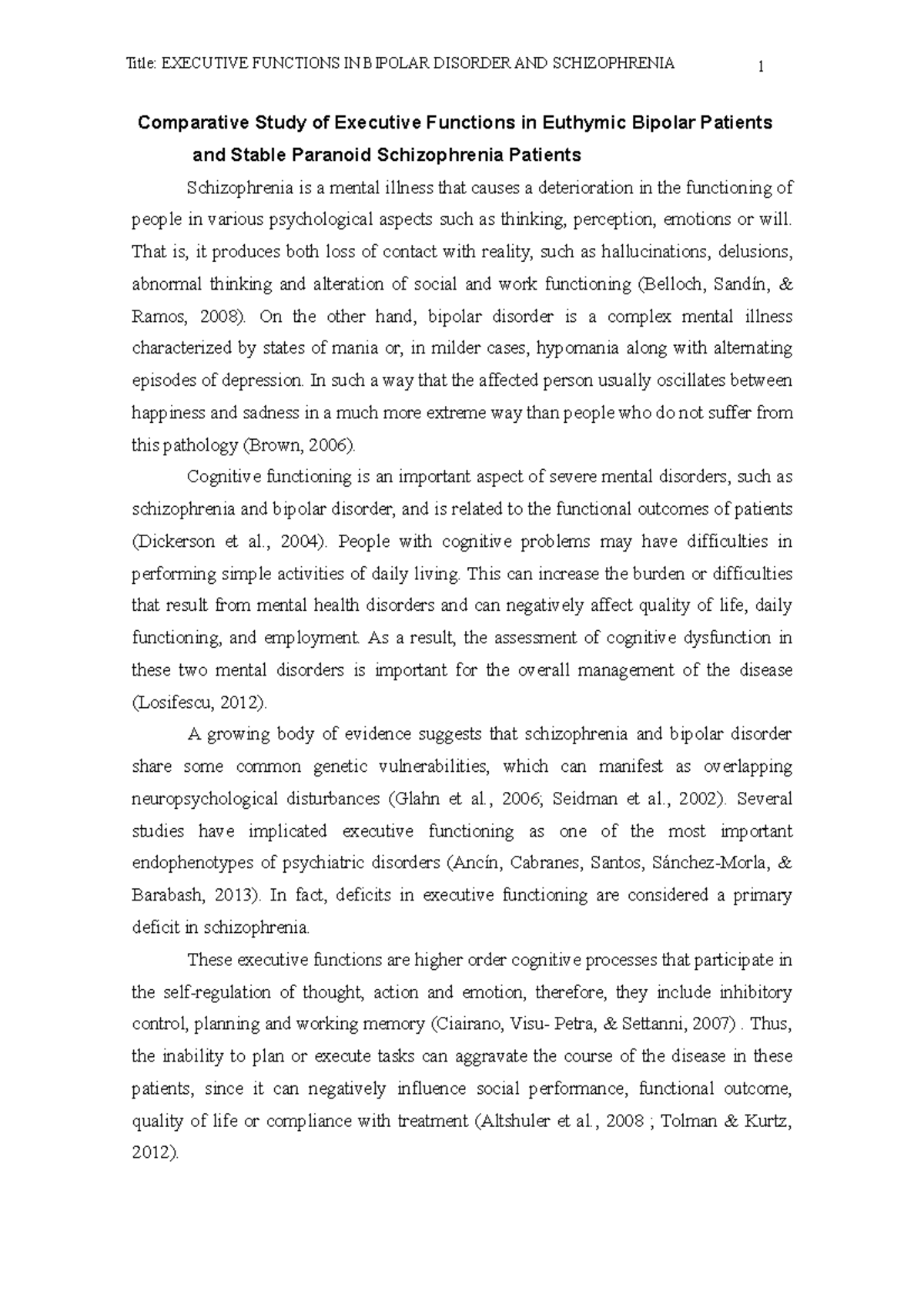 Comparative Study of Executive Functions in Euthymic Bipolar Patients ...