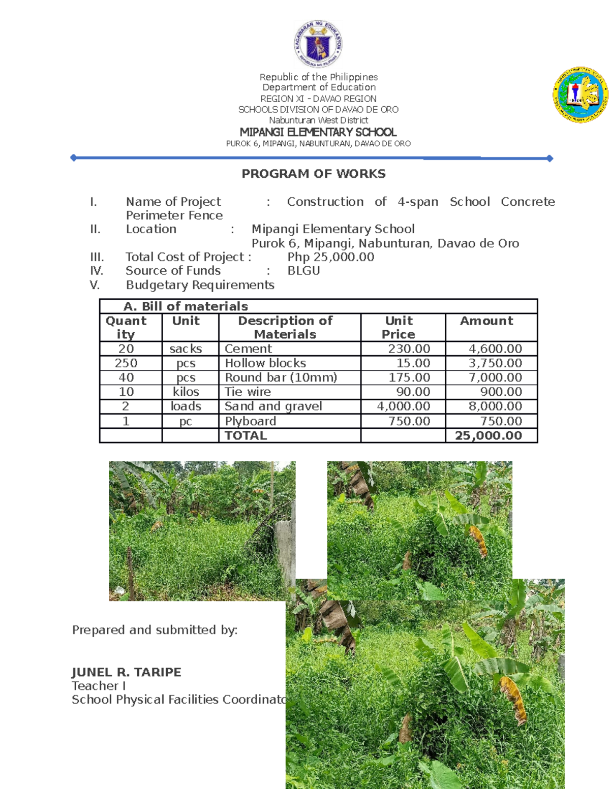 Program of Works - POW - Republic of the Philippines Department of ...