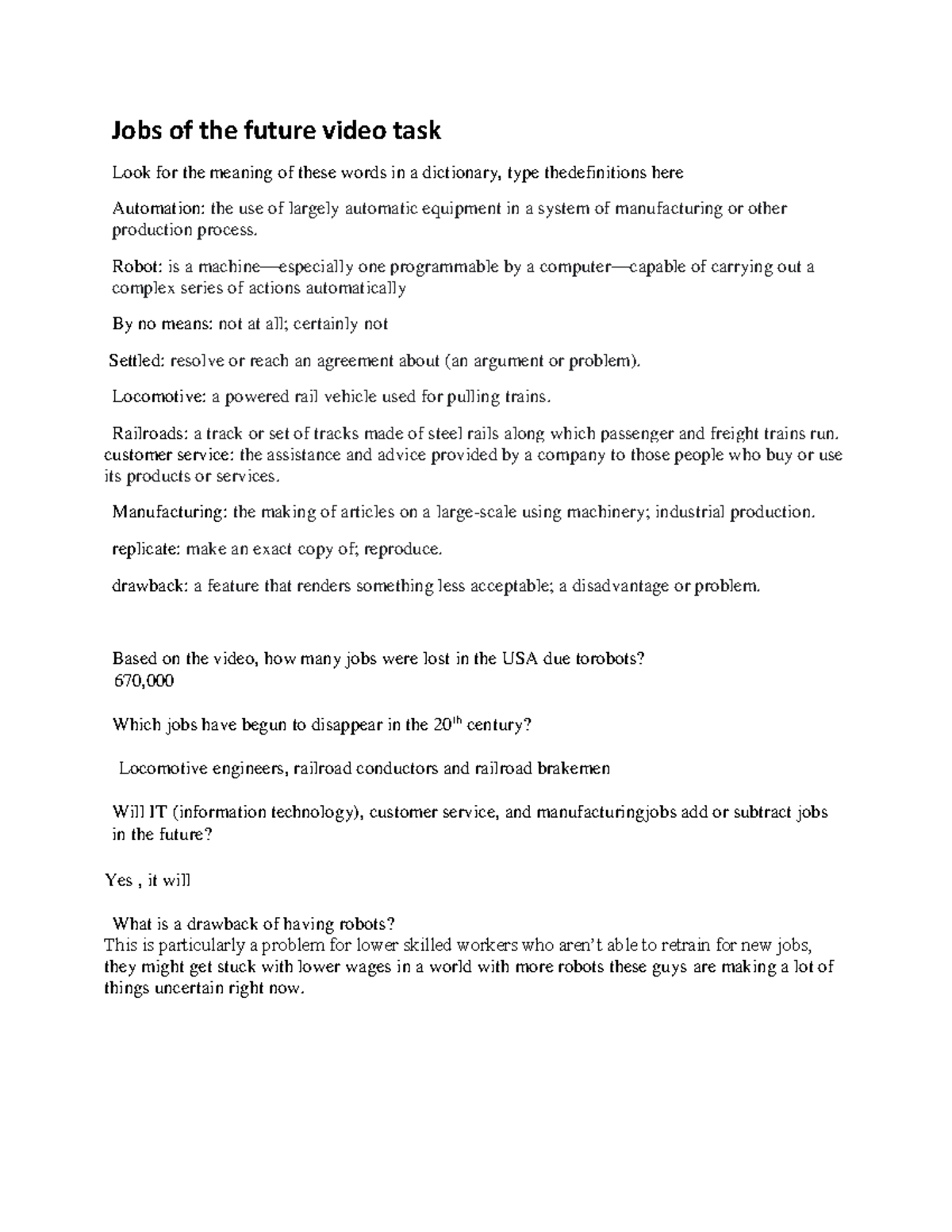 Worksheet - trabajo de práctica - Jobs of the future video task Look ...