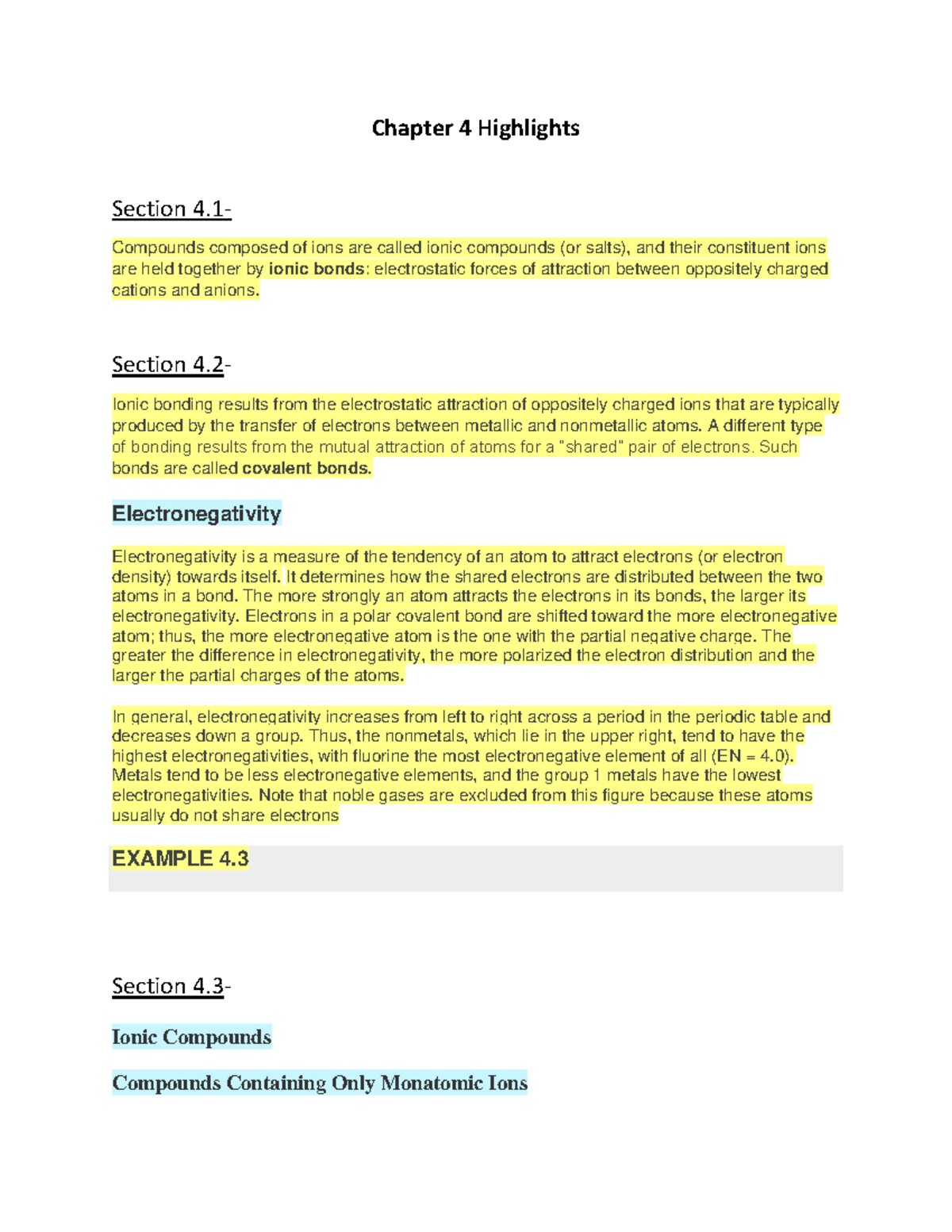 Chapter 4 Highlights - Chapter 4 Highlights Section 4- Compounds ...