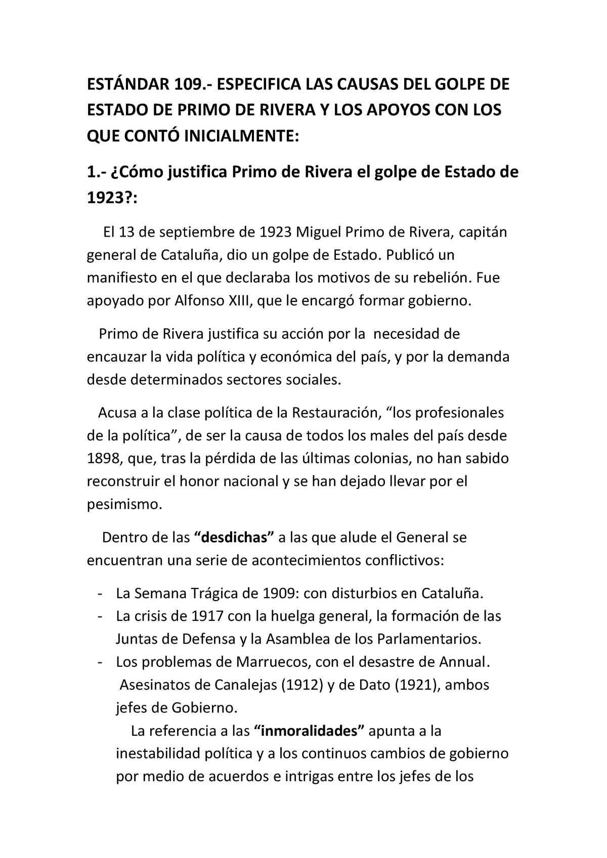 Estándar- El manifiesto de Primo de Rivera - ESTÁNDAR 109.- ESPECIFICA