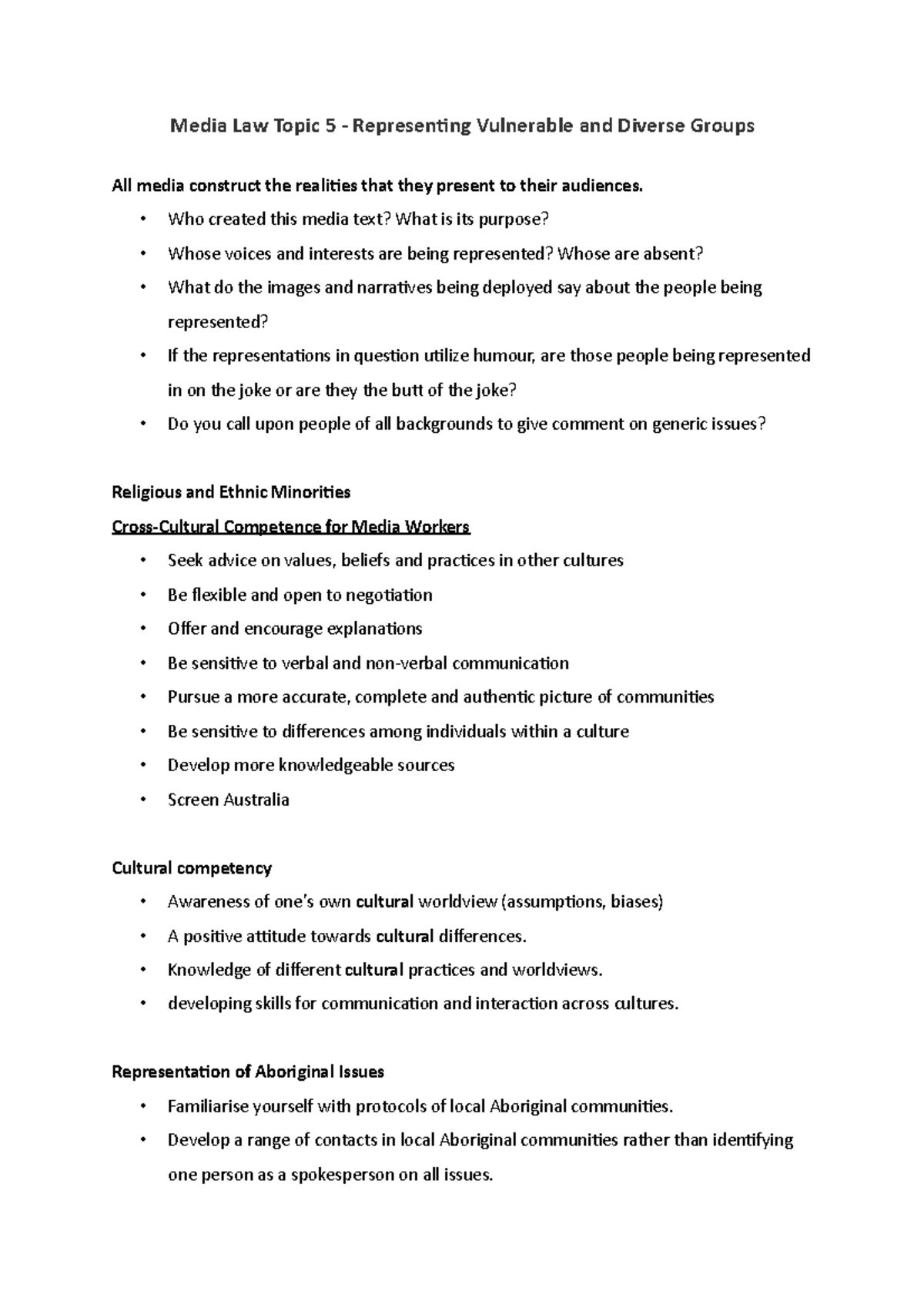 Media Law Topic 5 - Representing Vulnerable and Diverse Groups - Who ...
