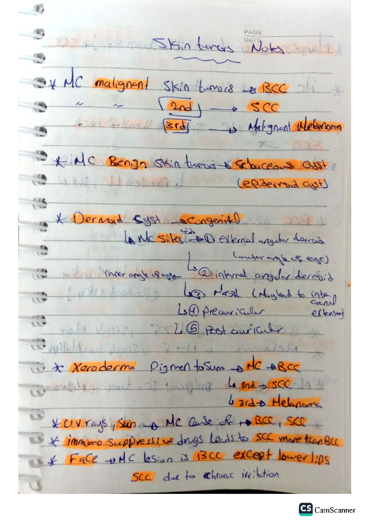 Skin Tumors Notes - physiology - PAGE Skin tives DATE Notes Mc ...