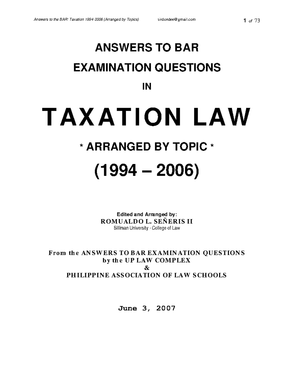 Answers TO BAR Examination Questions IN - ANSWERS TO BAR EXAMINATION ...