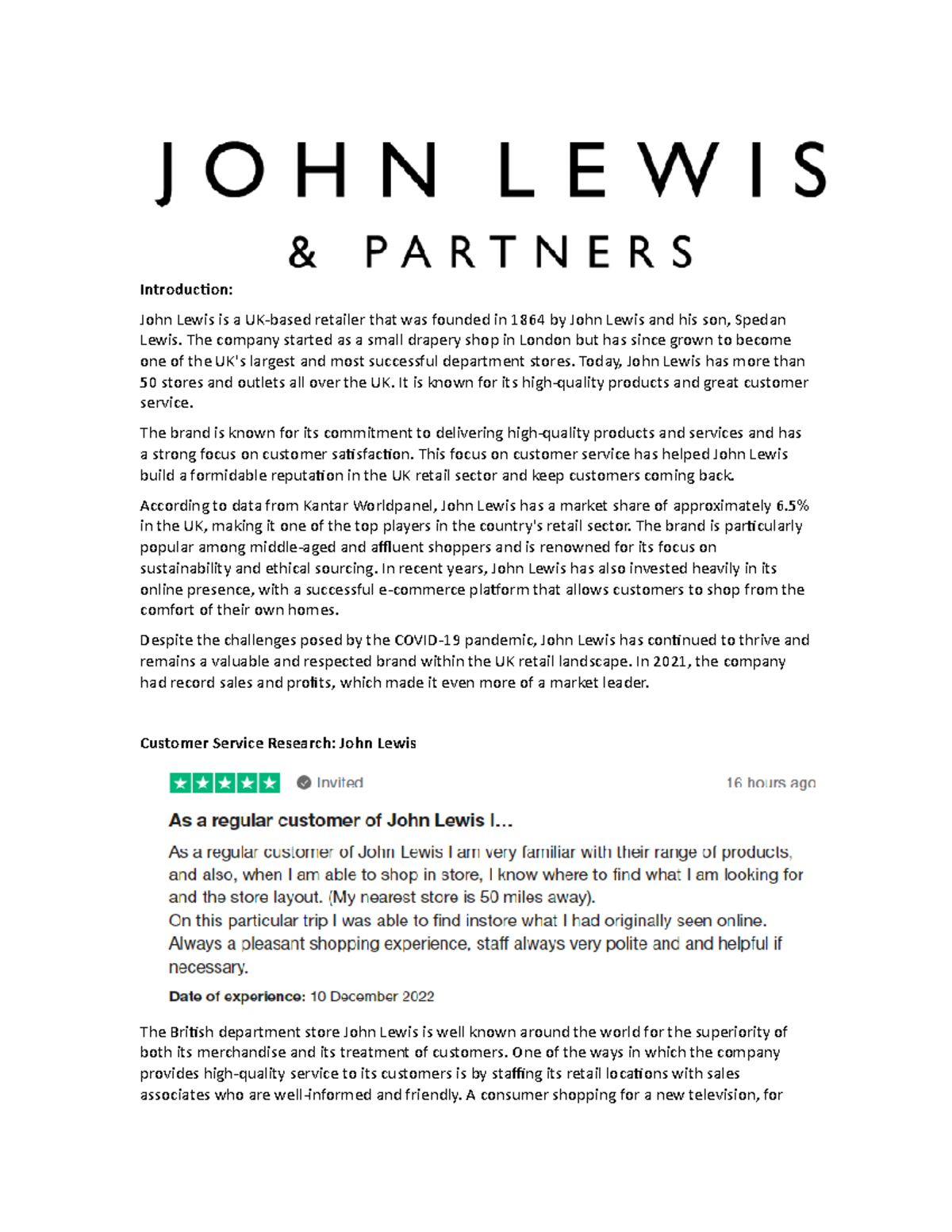 Unit 14 Trafford Center Introduction John Lewis is a UKbased