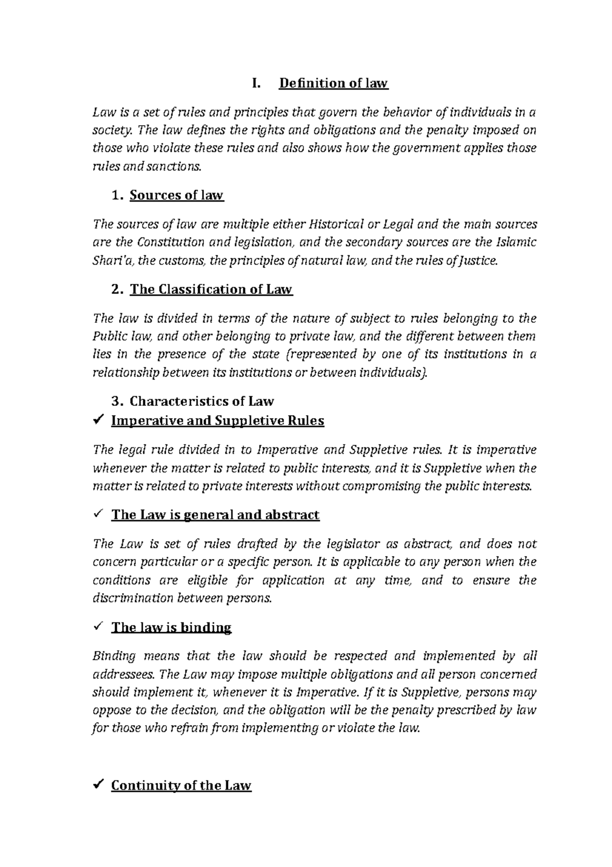 Definition of law1 summary I. Definition of law Law is a set of