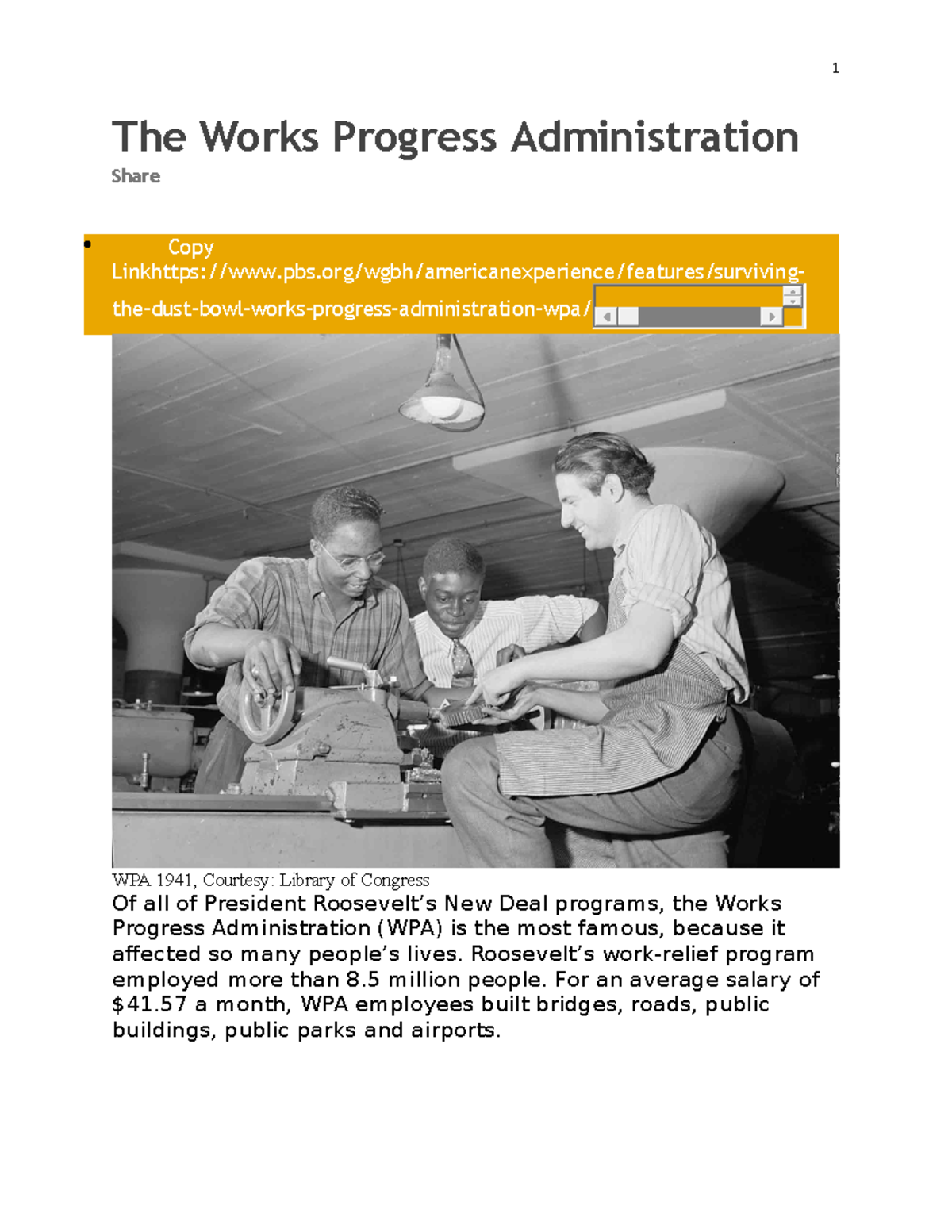 The Works Progress Administration - 1 The Works Progress Administration ...