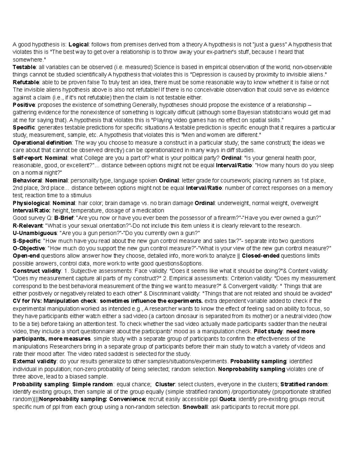 PSYC 71 notes - A good hypothesis is: Logical: follows from premises ...