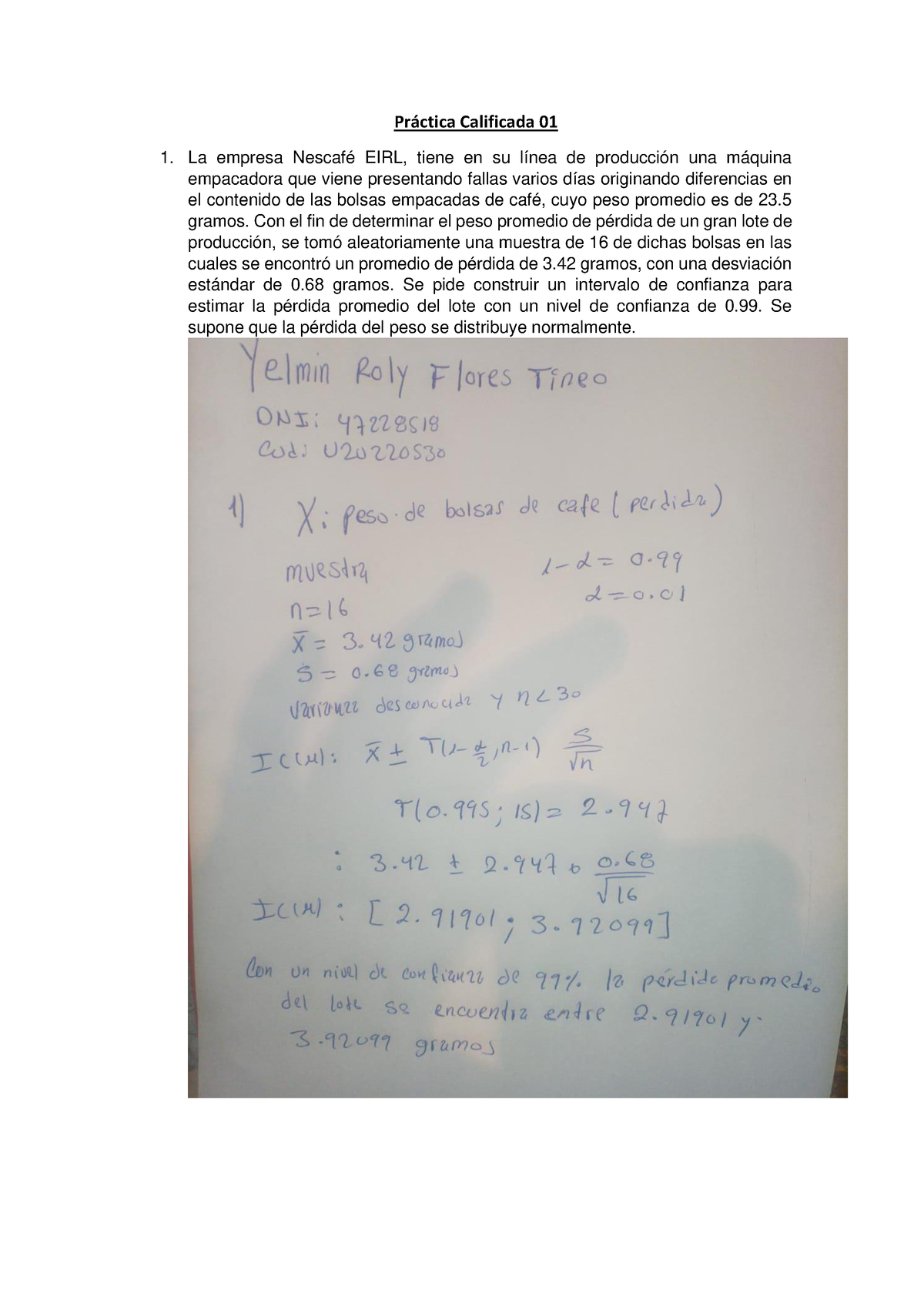 PC01 Estadistica Inferencial - Pr·ctica Calificada 01 La Empresa ...