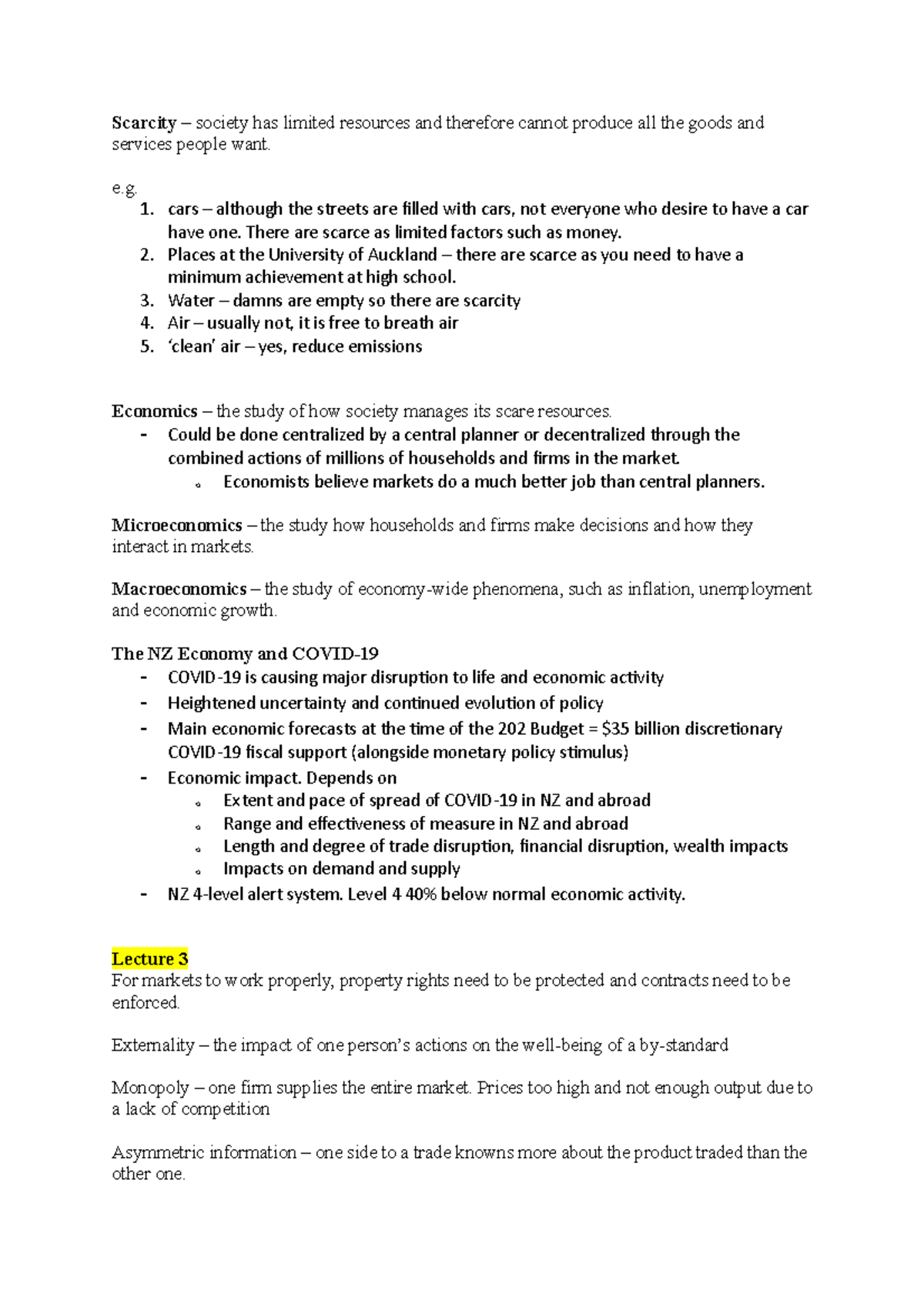 Economics 151 notes - Scarcity – society has limited resources and ...