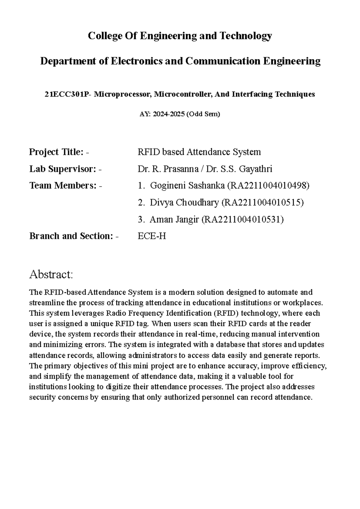 MMIT Abstract - Mini project - College Of Engineering and Technology ...