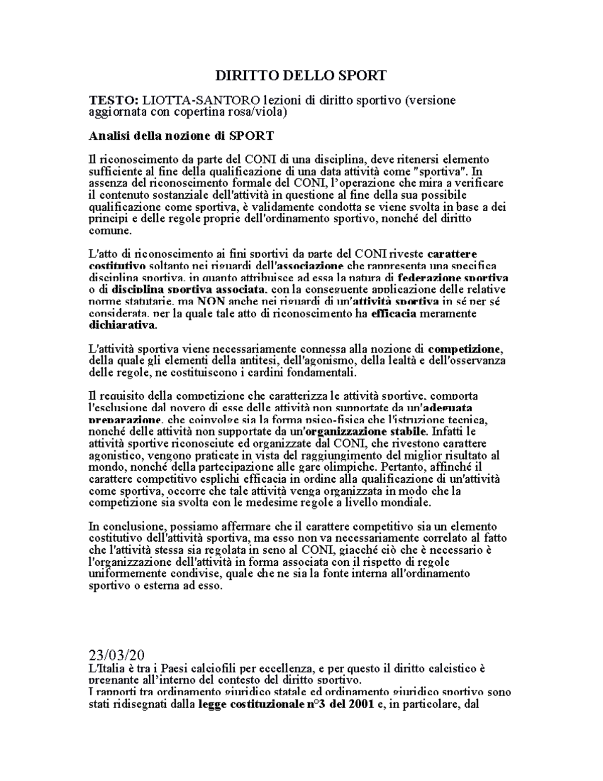 Dir. dello Sport descrizione DIRITTO DELLO SPORT TESTO LIOTTA