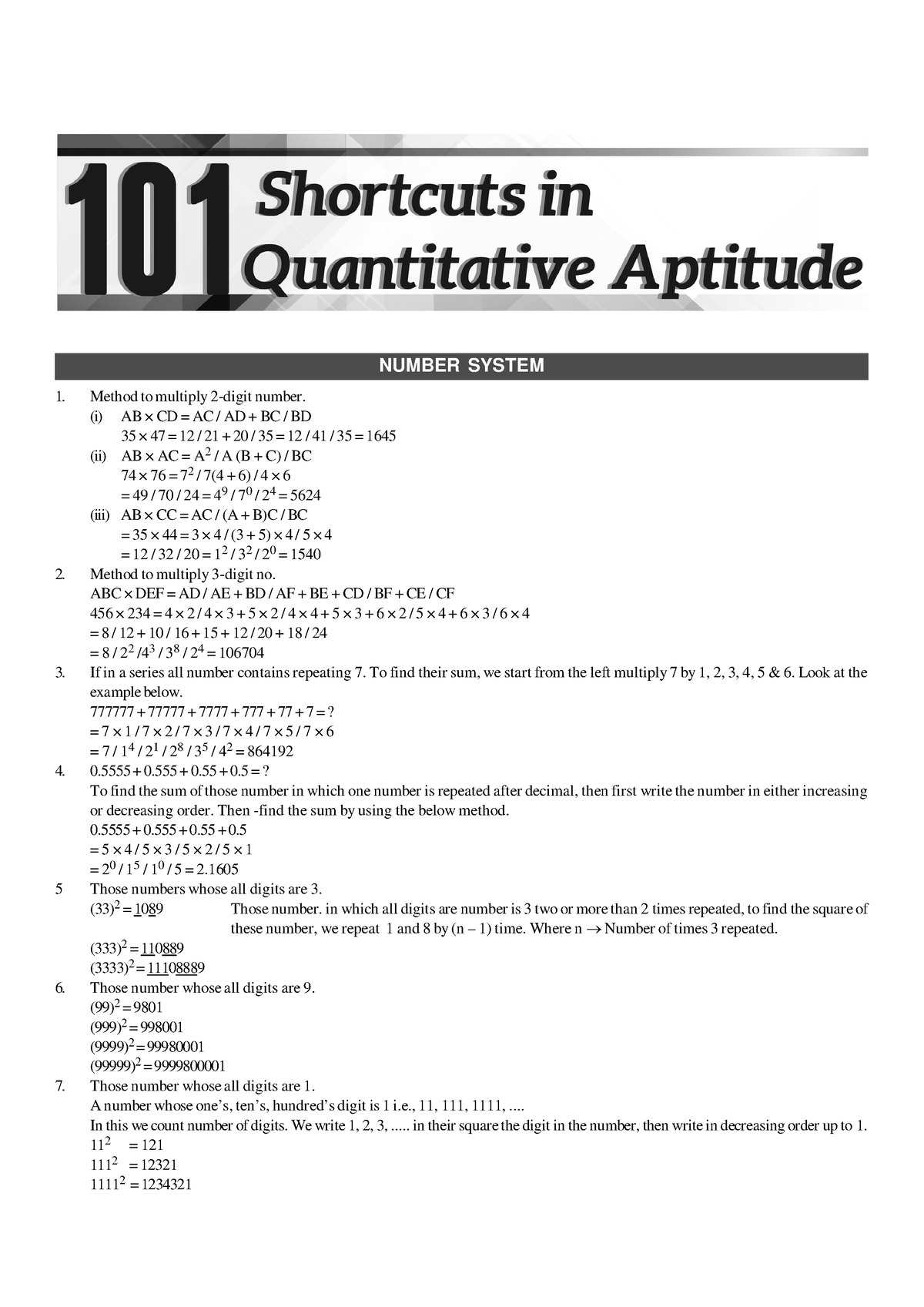 101 Quante Shortcuts - Bn I - ####### Number System Method To Multiply 