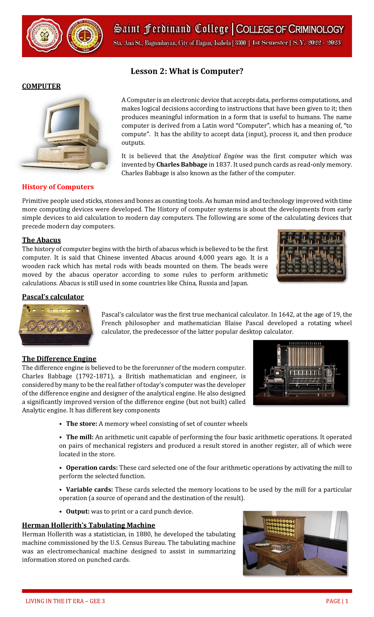 Module Week 2 - Lesson 2: What is Computer? COMPUTER A Computer is an ...
