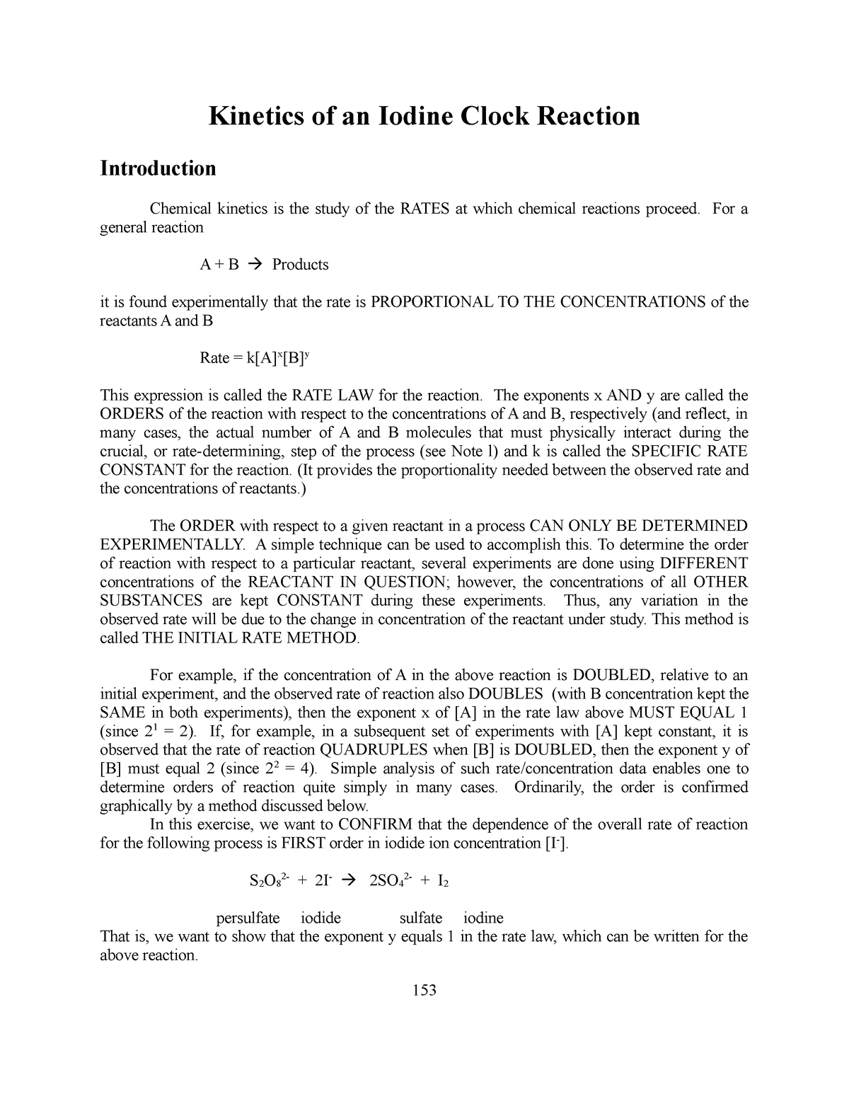 kinetics of the persulfate iodide clock reaction
