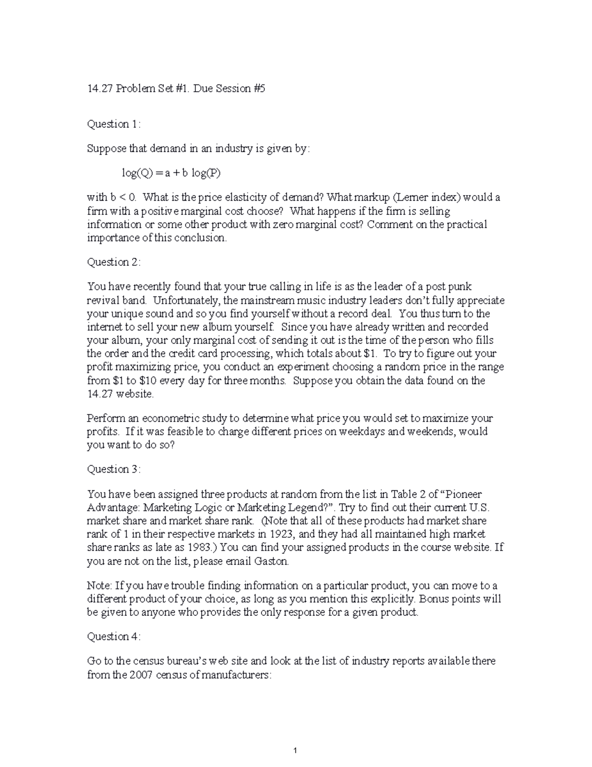 Seminar assignments - Problem set 1 with solutions - 14 Problem Set #1 ...