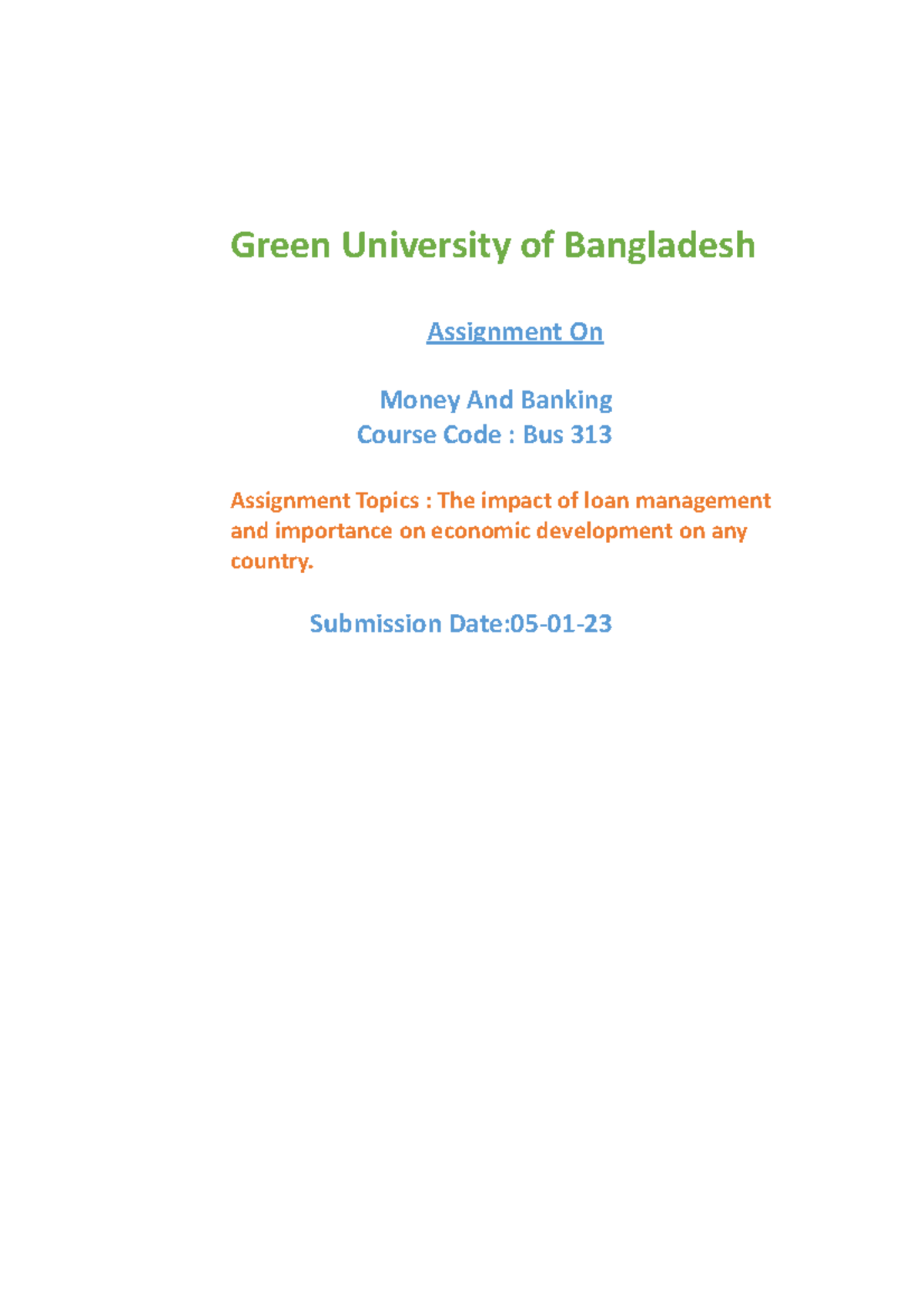 Banking - Assignment - Green University of Bangladesh Assignment On ...